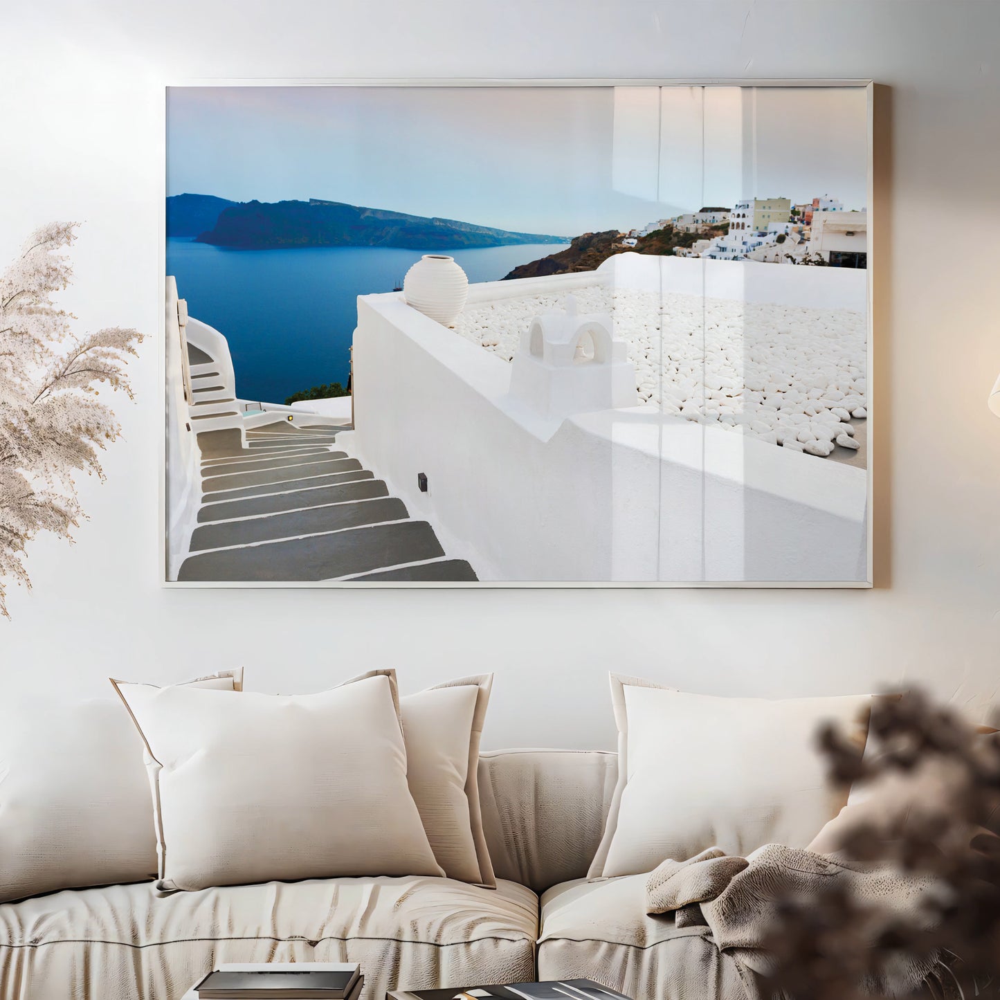 Santorini Cliffside Steps – Aegean Sea View Wall Art, Greek Island Architecture