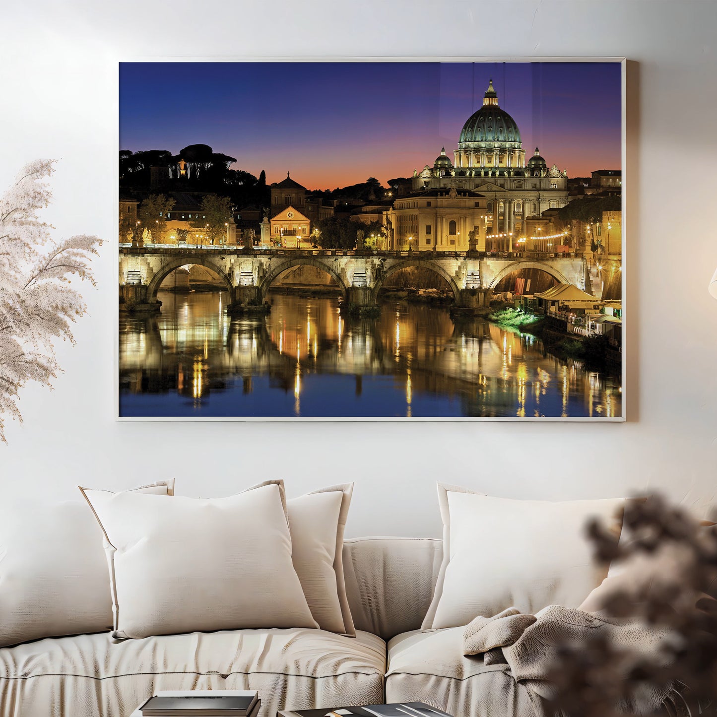 Vatican at Dusk โ Rome Cityscape Wall Art, St. Peter's Basilica and Tiber River Reflections