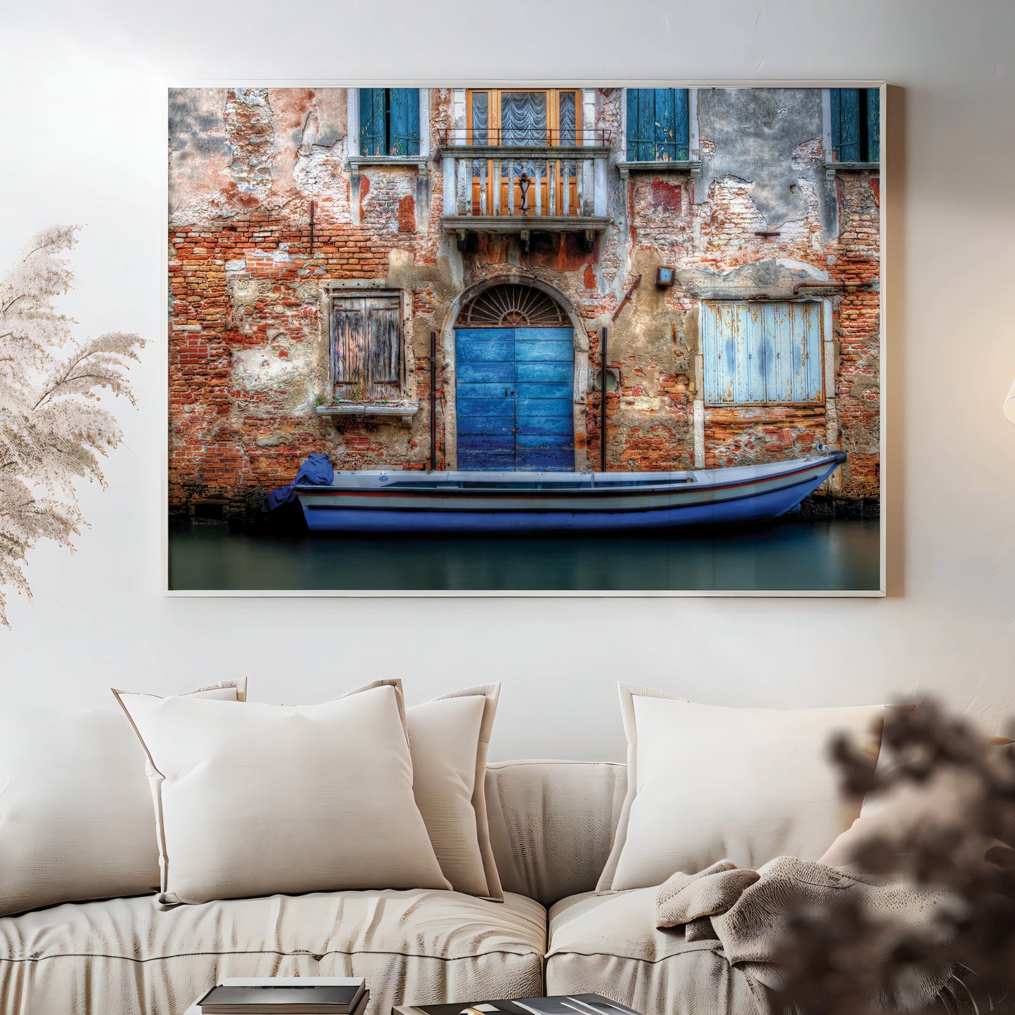 Venetian Blue Door and Weathered Wall Art β Rustic Italy Series