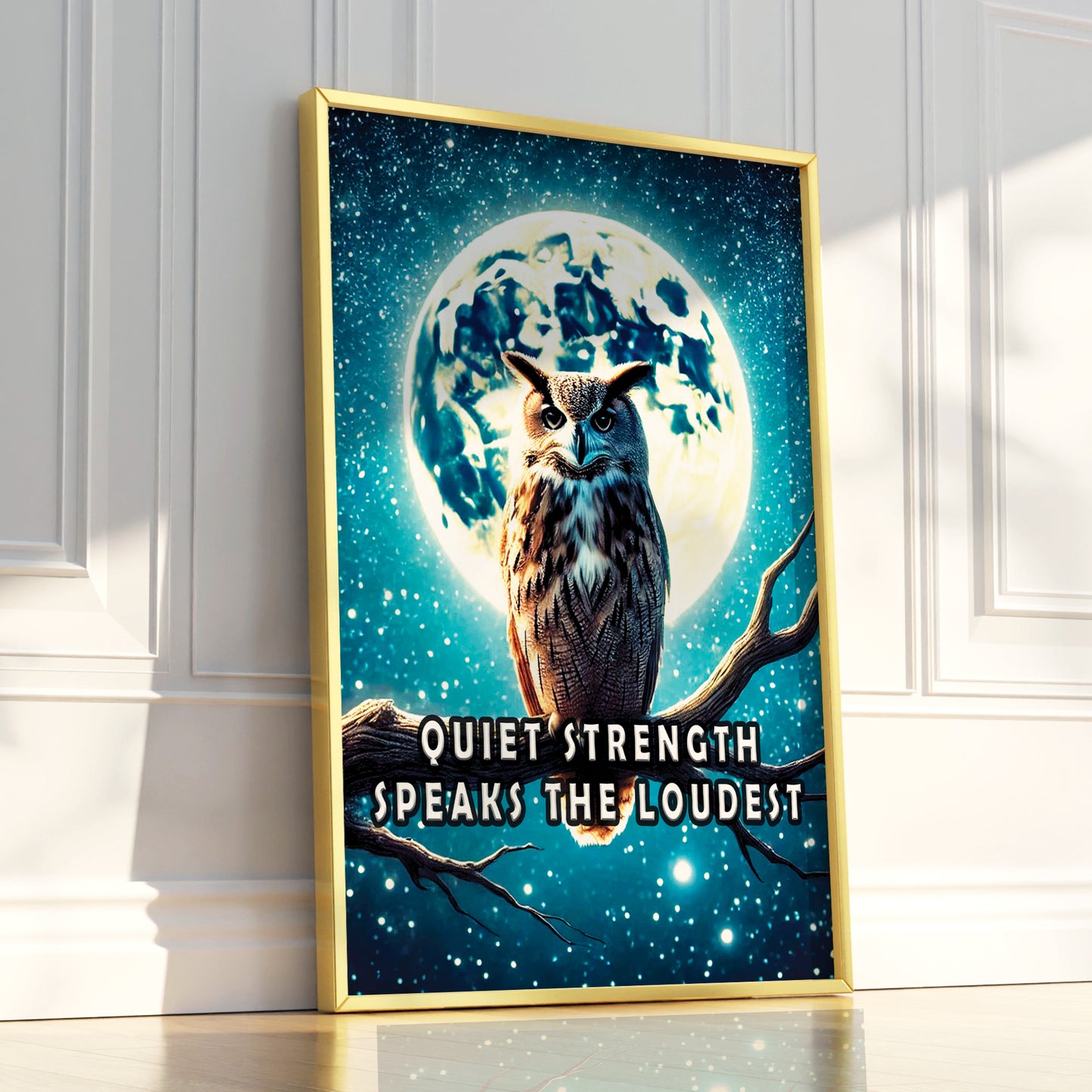 Quiet Strength – Owl Moonlight Motivational Wall Art
