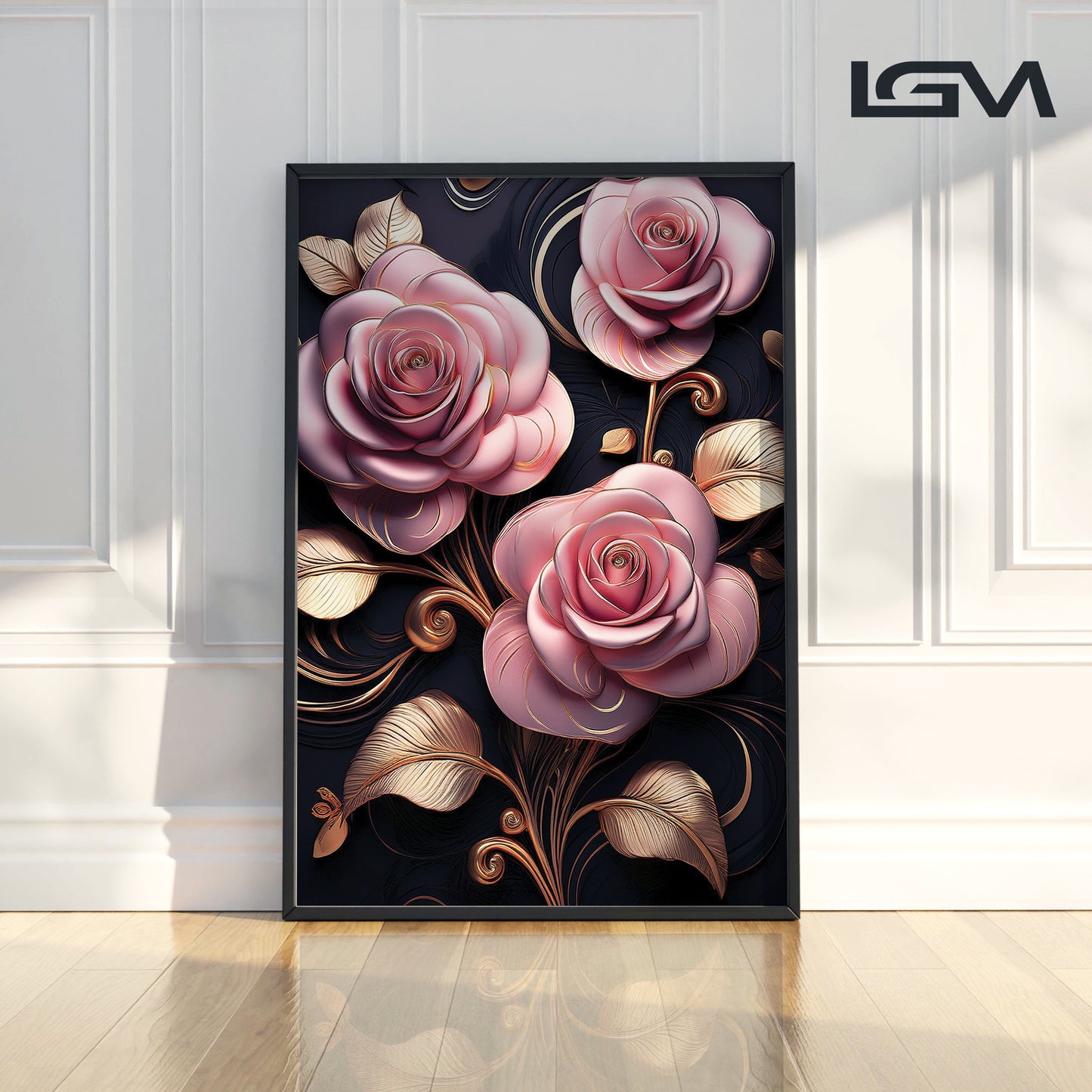 Elegant Light Pink Rose Metal Framed Wall Art – Luxury Floral Design
