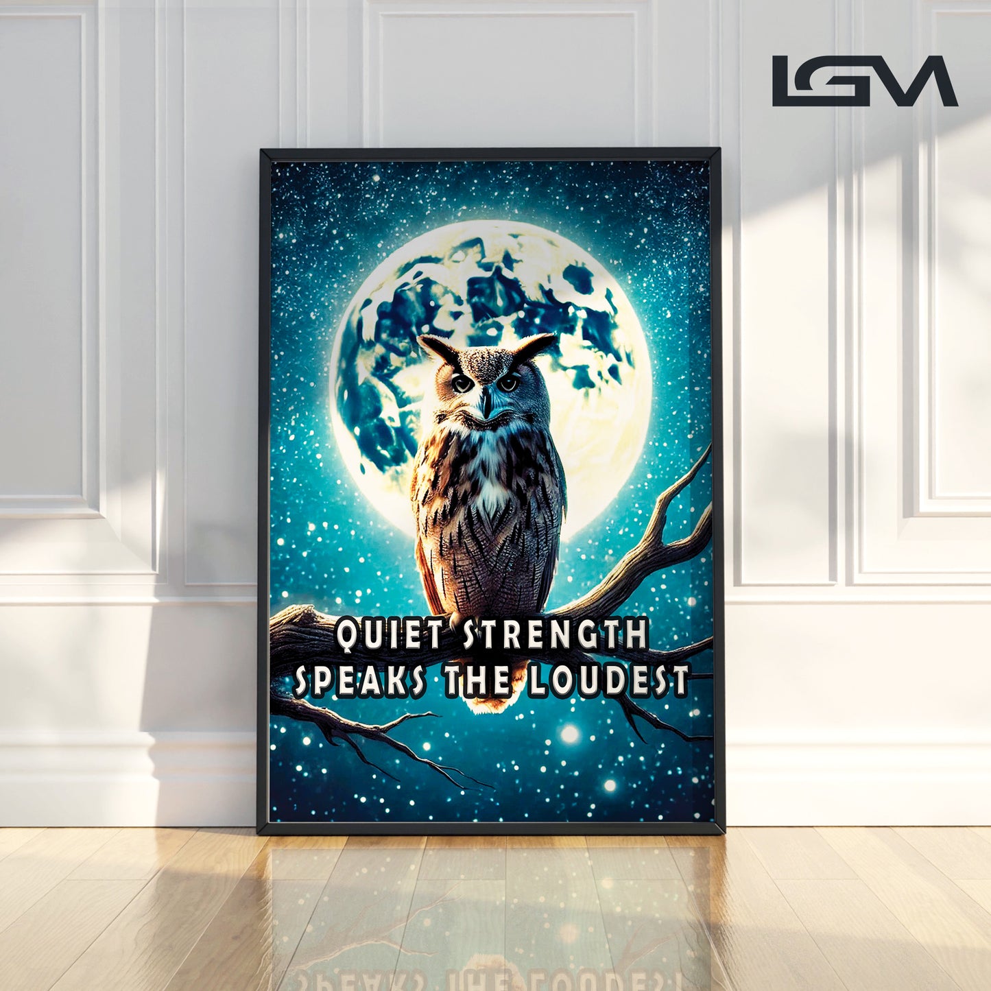 Quiet Strength – Owl Moonlight Motivational Wall Art