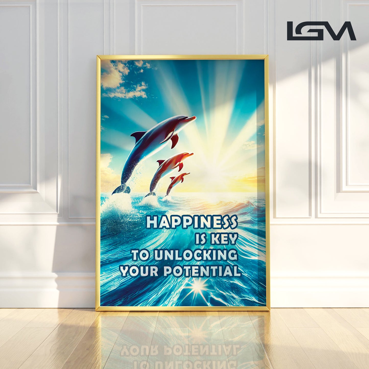 Happiness Unleashed β Dolphin Sunrise Inspirational Wall Art