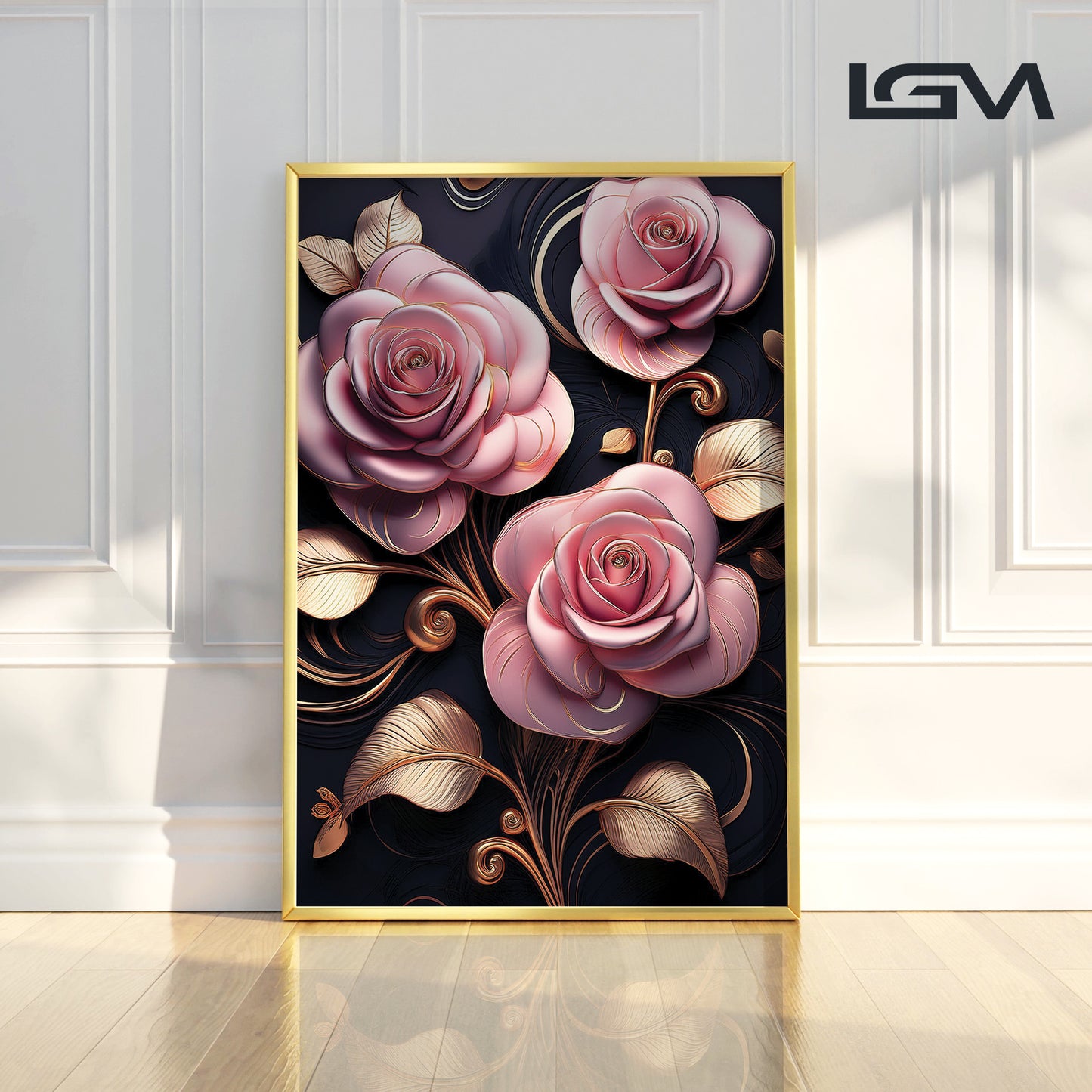 Elegant Light Pink Rose Metal Framed Wall Art – Luxury Floral Design