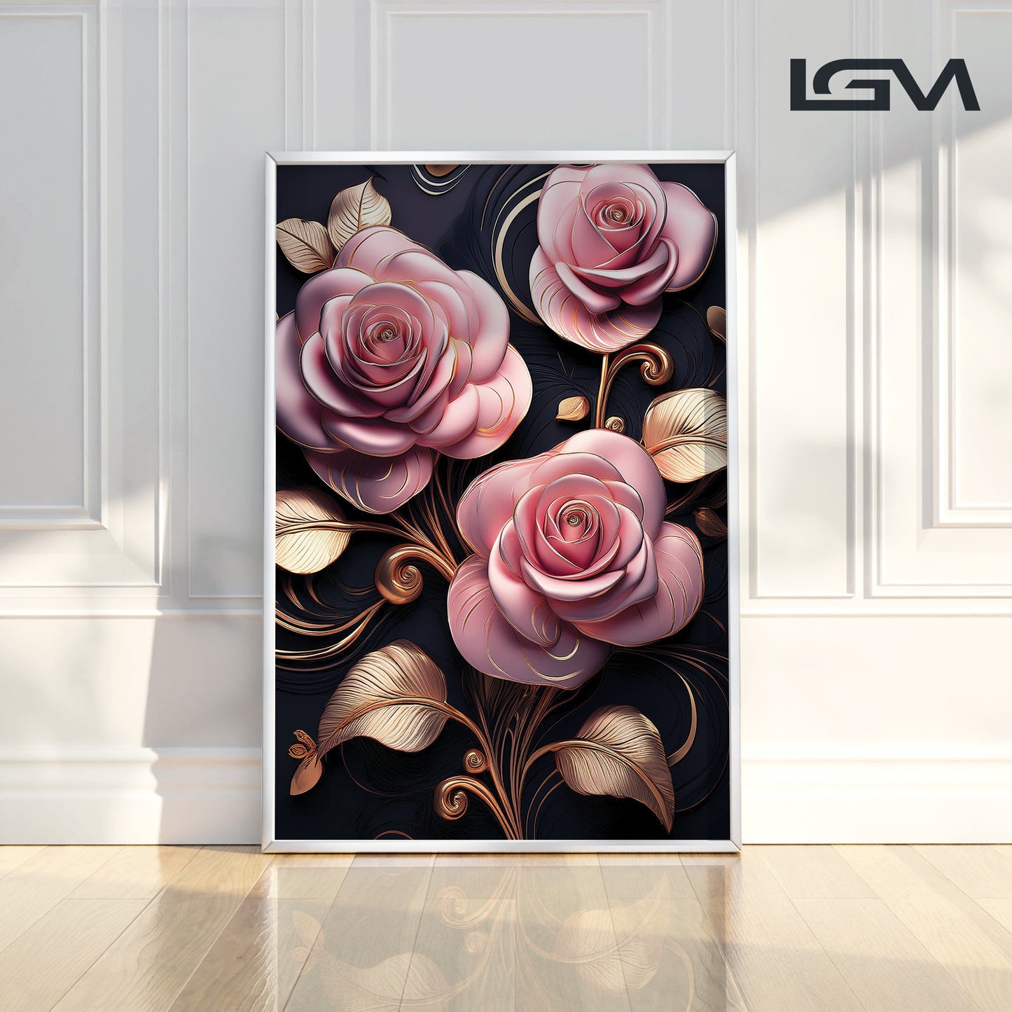 Elegant Light Pink Rose Metal Framed Wall Art – Luxury Floral Design