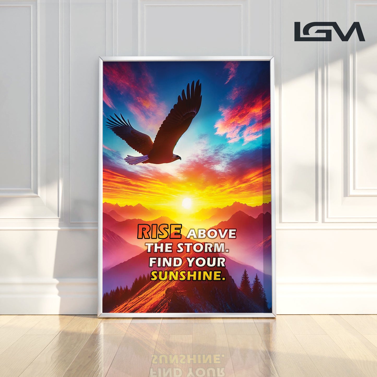 Rise Above the Storm โ Eagle Sunset Motivational Wall Art