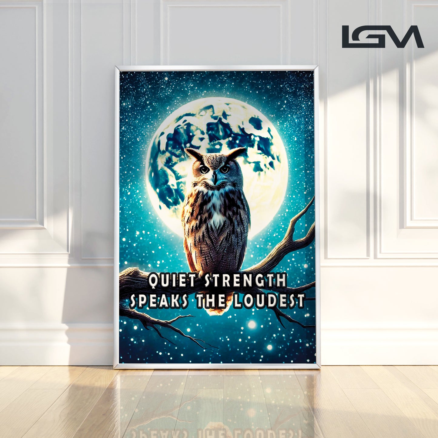 Quiet Strength – Owl Moonlight Motivational Wall Art