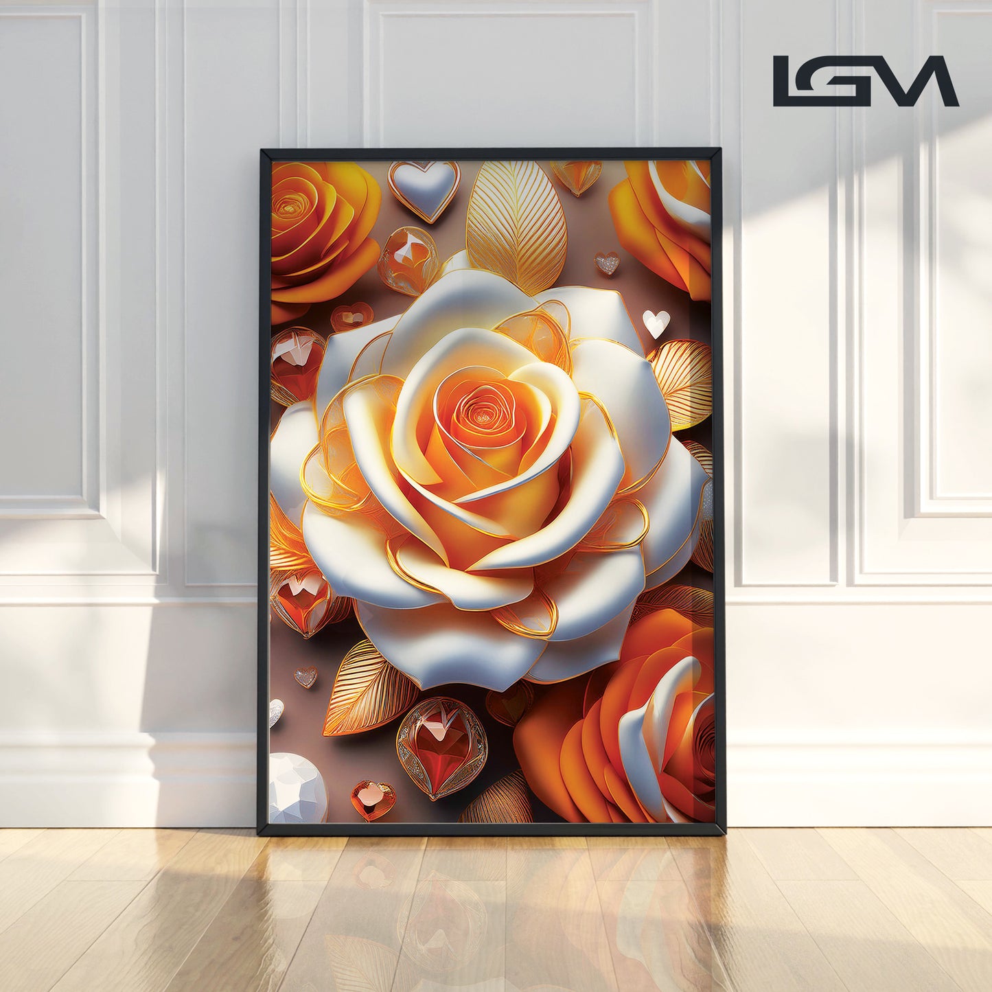 Radiant Yellow & White Rose Metal Framed Wall Art – Luxury Floral Décor