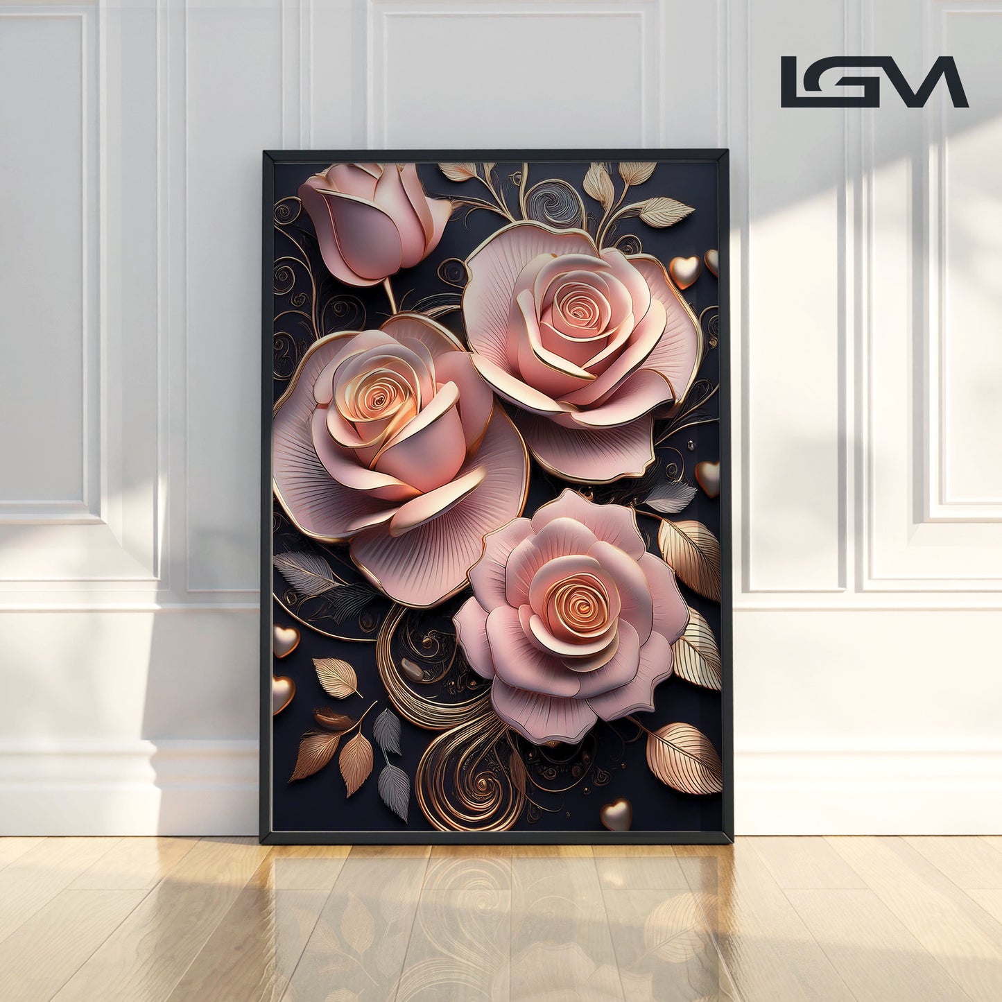 Classic Pink Rose Metal Framed Wall Art – Romantic Luxury Décor