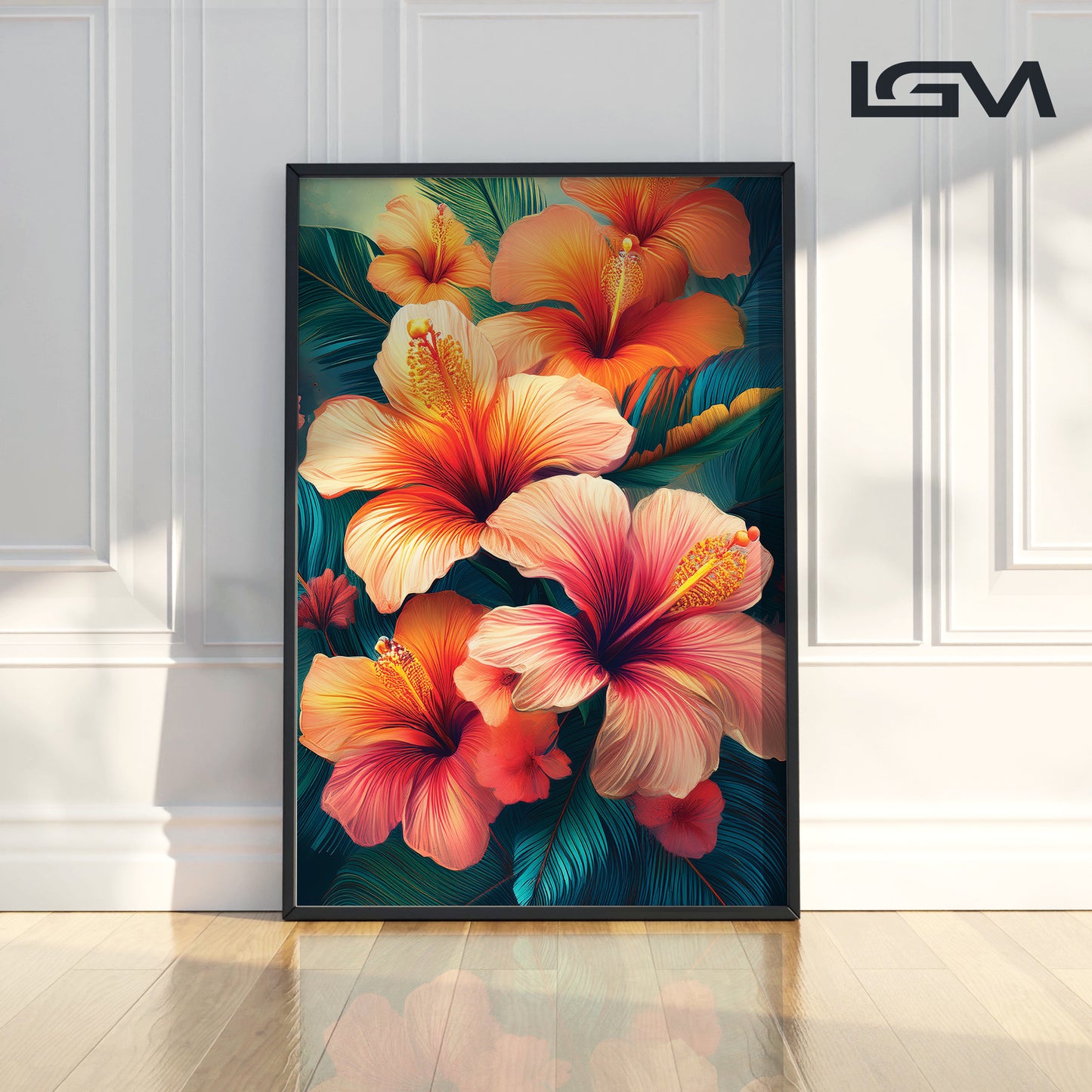 Vibrant Tropical Hibiscus Metal Framed Wall Art – Exotic Floral Décor