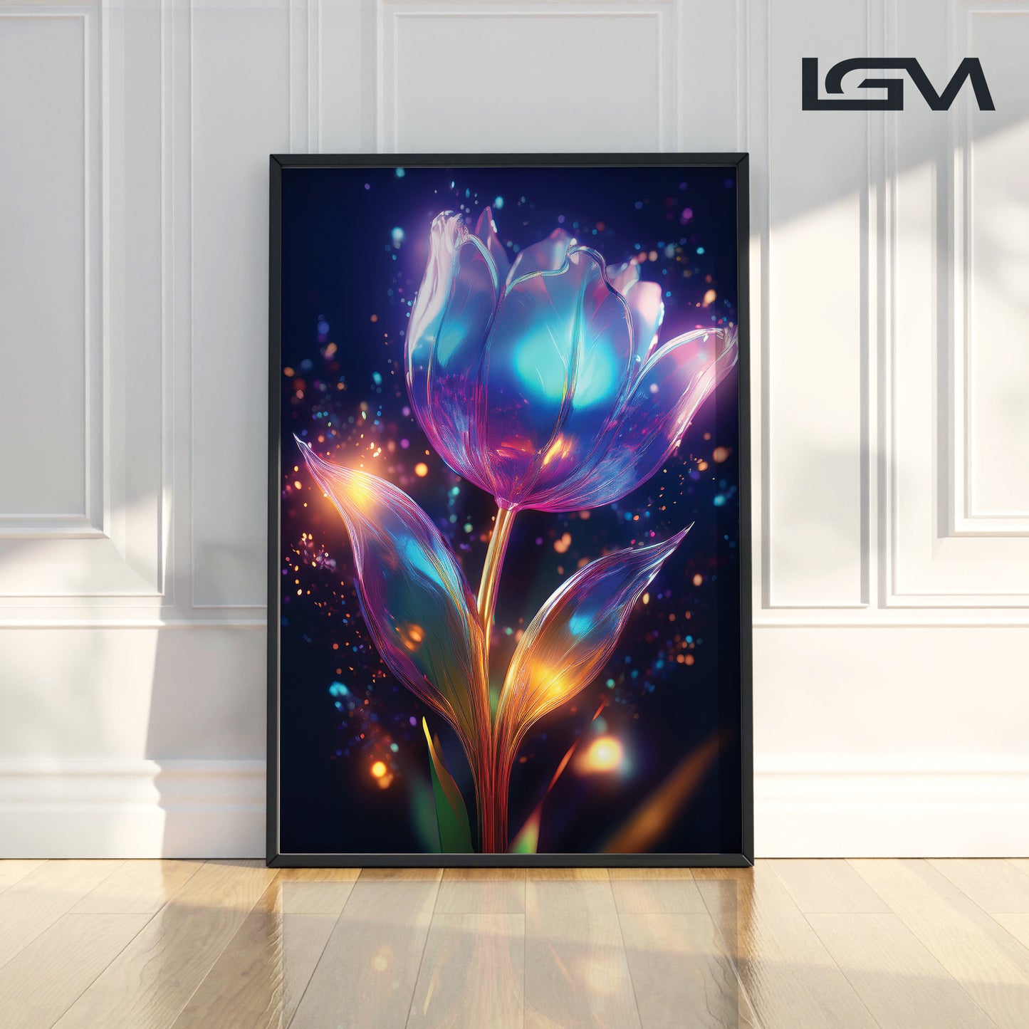 Blue Radiant Tulip Metal Framed Wall Art – Modern Luxury Floral