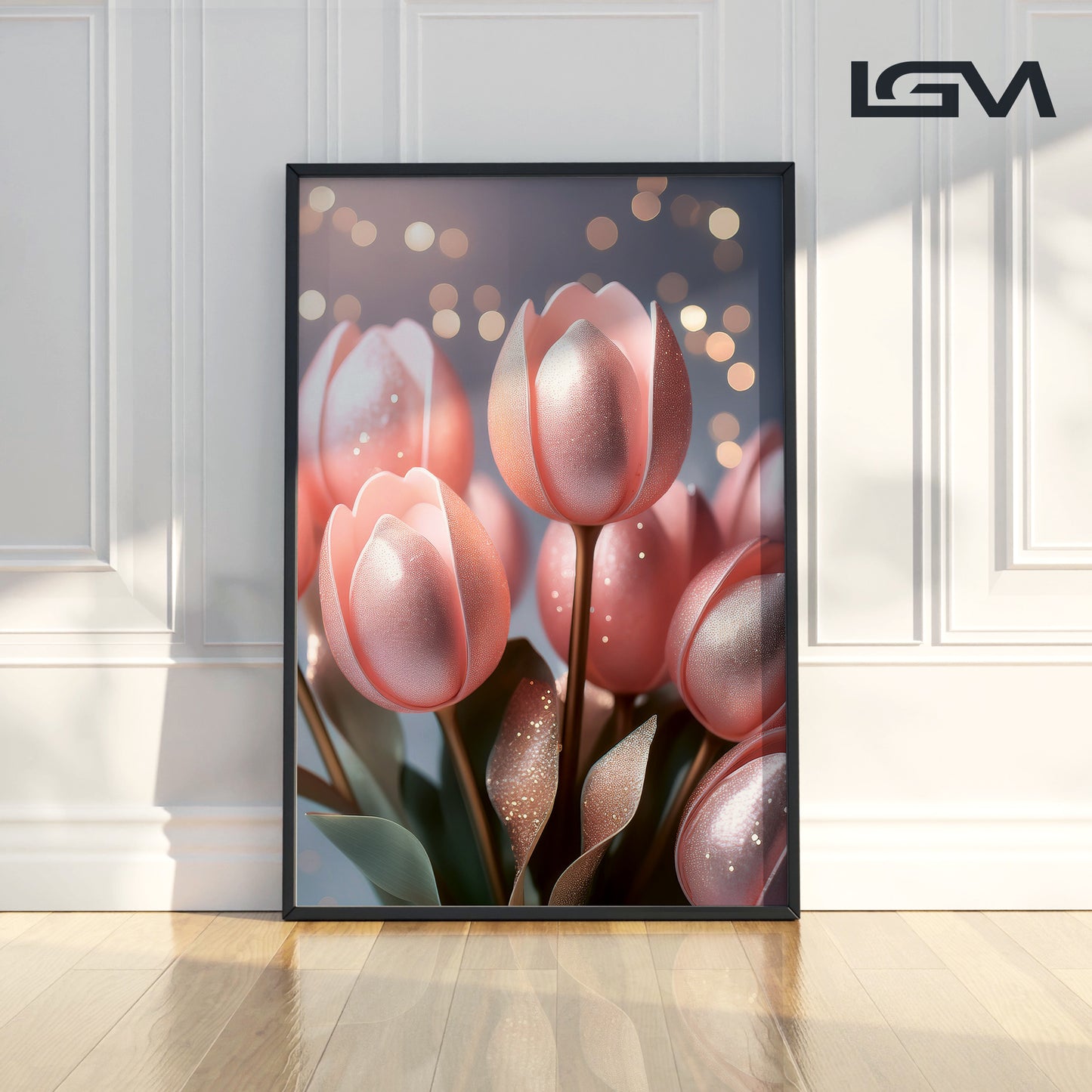Blush Pink Tulip Bouquet Metal Framed Wall Art – Romantic Modern Décor