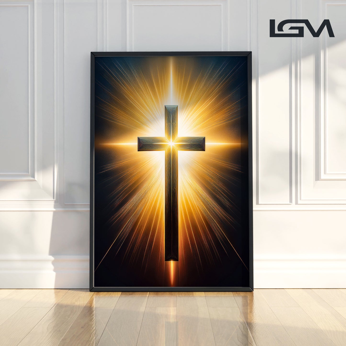 Radiant Cross Wall Art – Golden Light Christian Décor