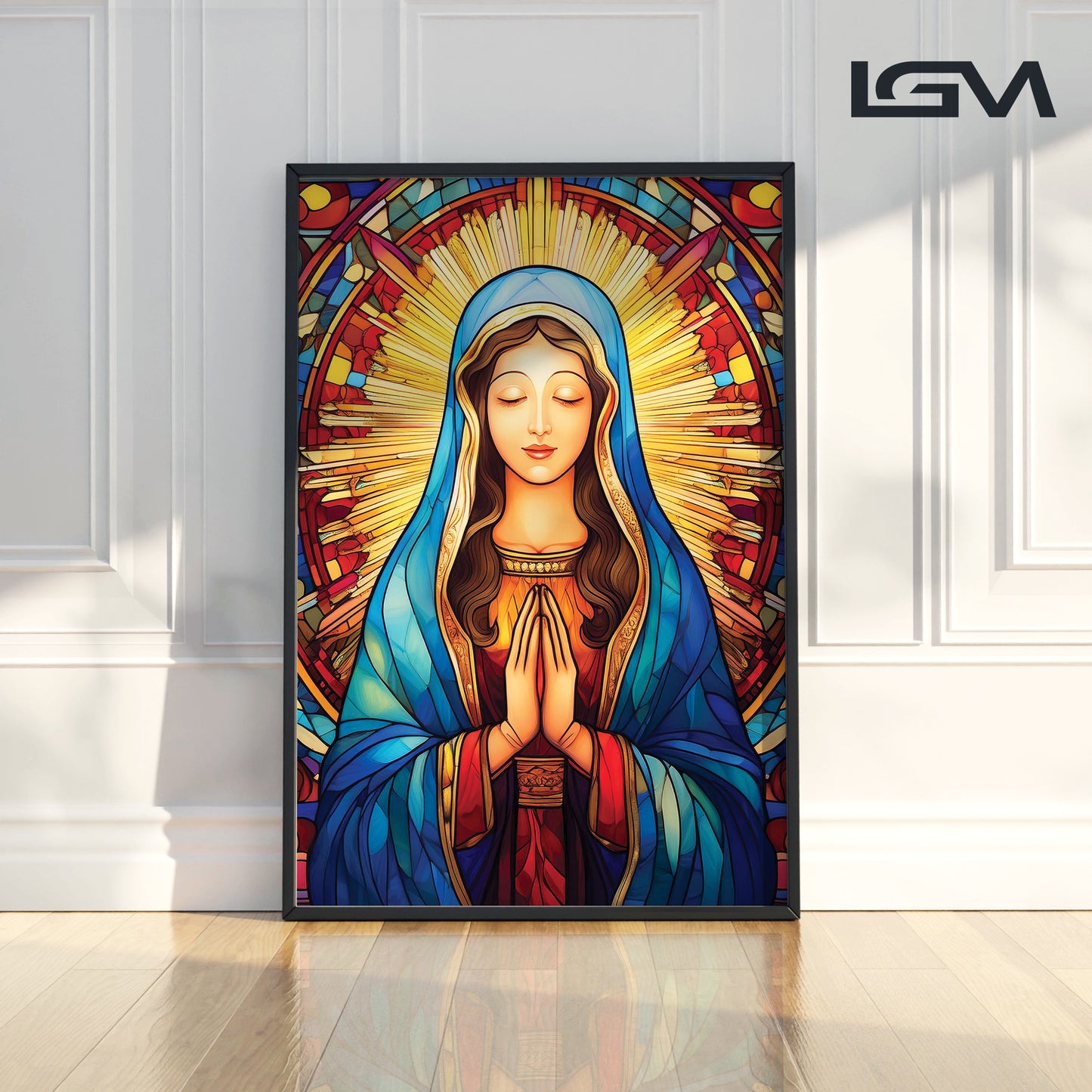 Gentle Mary in Prayer, Stained Glass Wall Art – Holy Virgin Icon