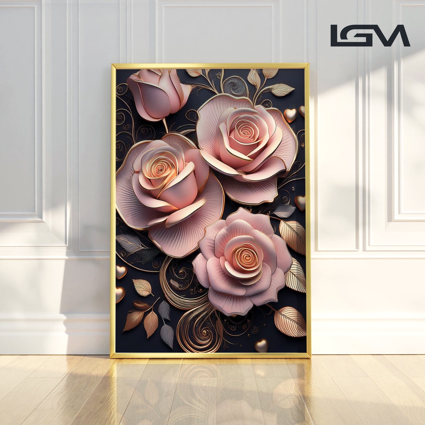 Classic Pink Rose Metal Framed Wall Art – Romantic Luxury Décor