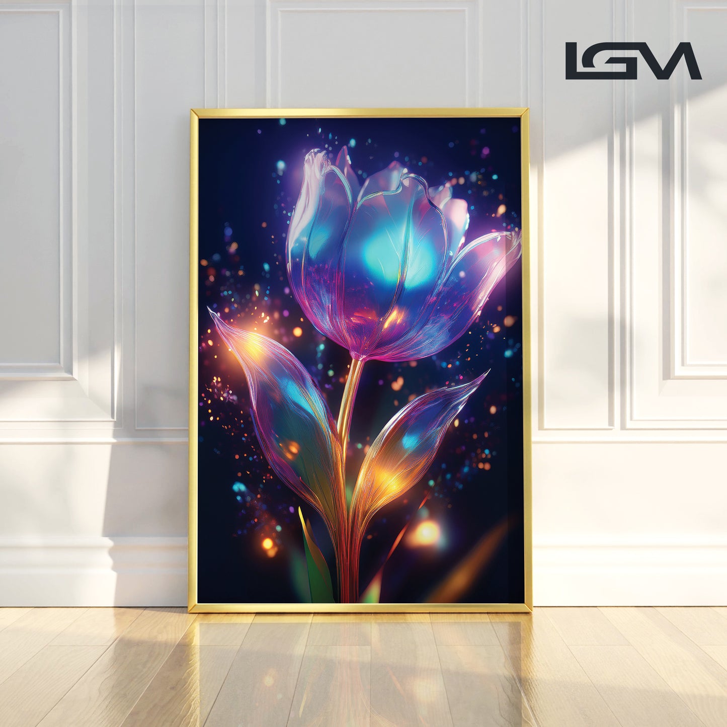 Blue Radiant Tulip Metal Framed Wall Art – Modern Luxury Floral