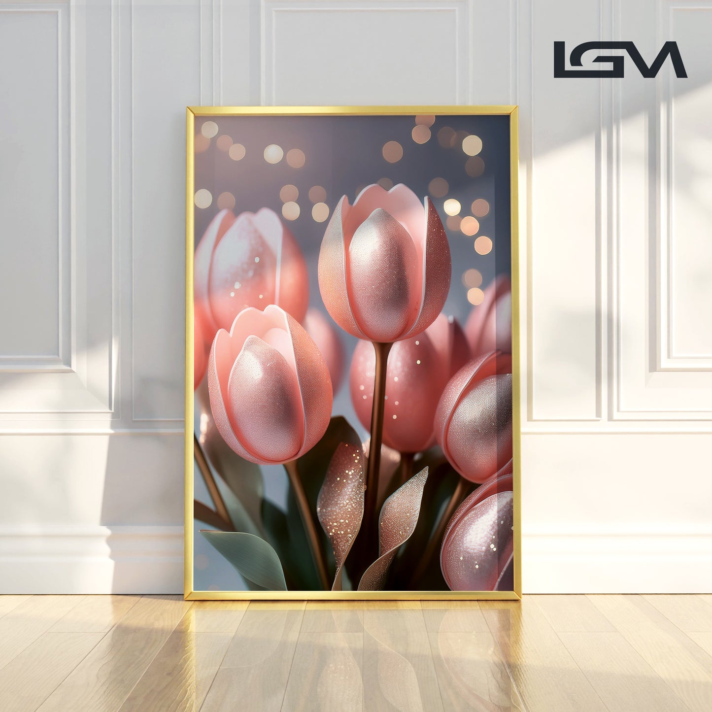 Blush Pink Tulip Bouquet Metal Framed Wall Art – Romantic Modern Décor