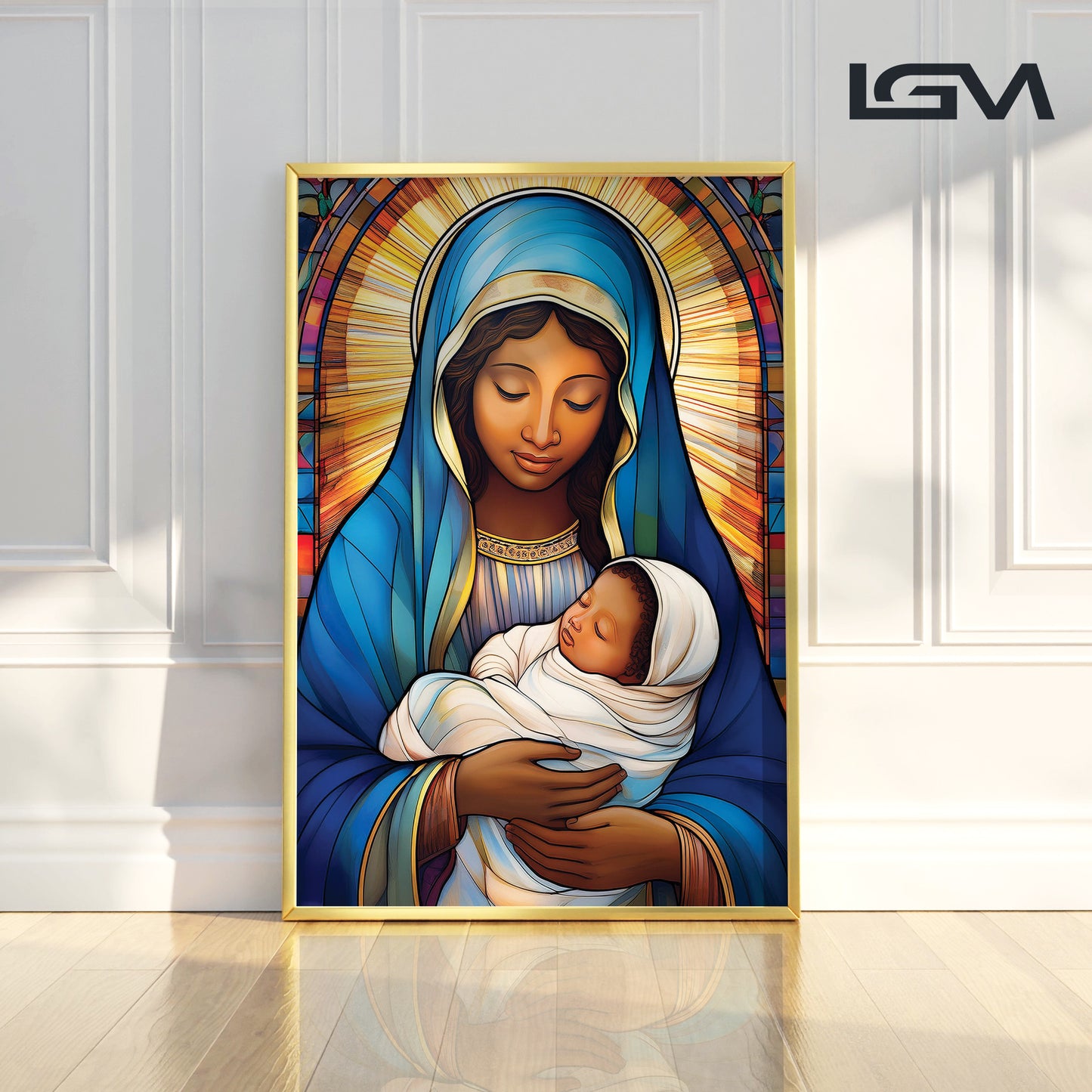 Virgin Mary and Child- Stained Glass Wall Art