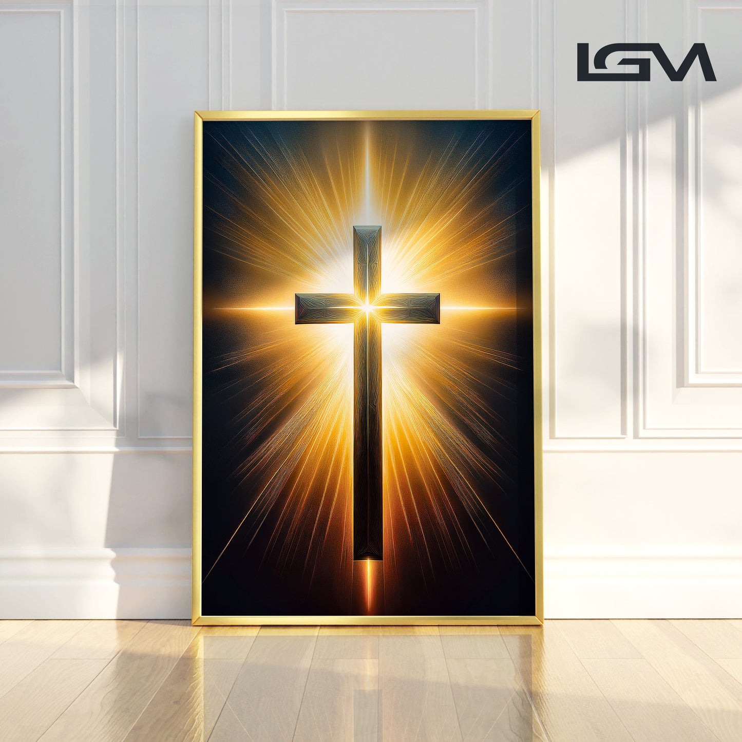 Radiant Cross Wall Art – Golden Light Christian Décor