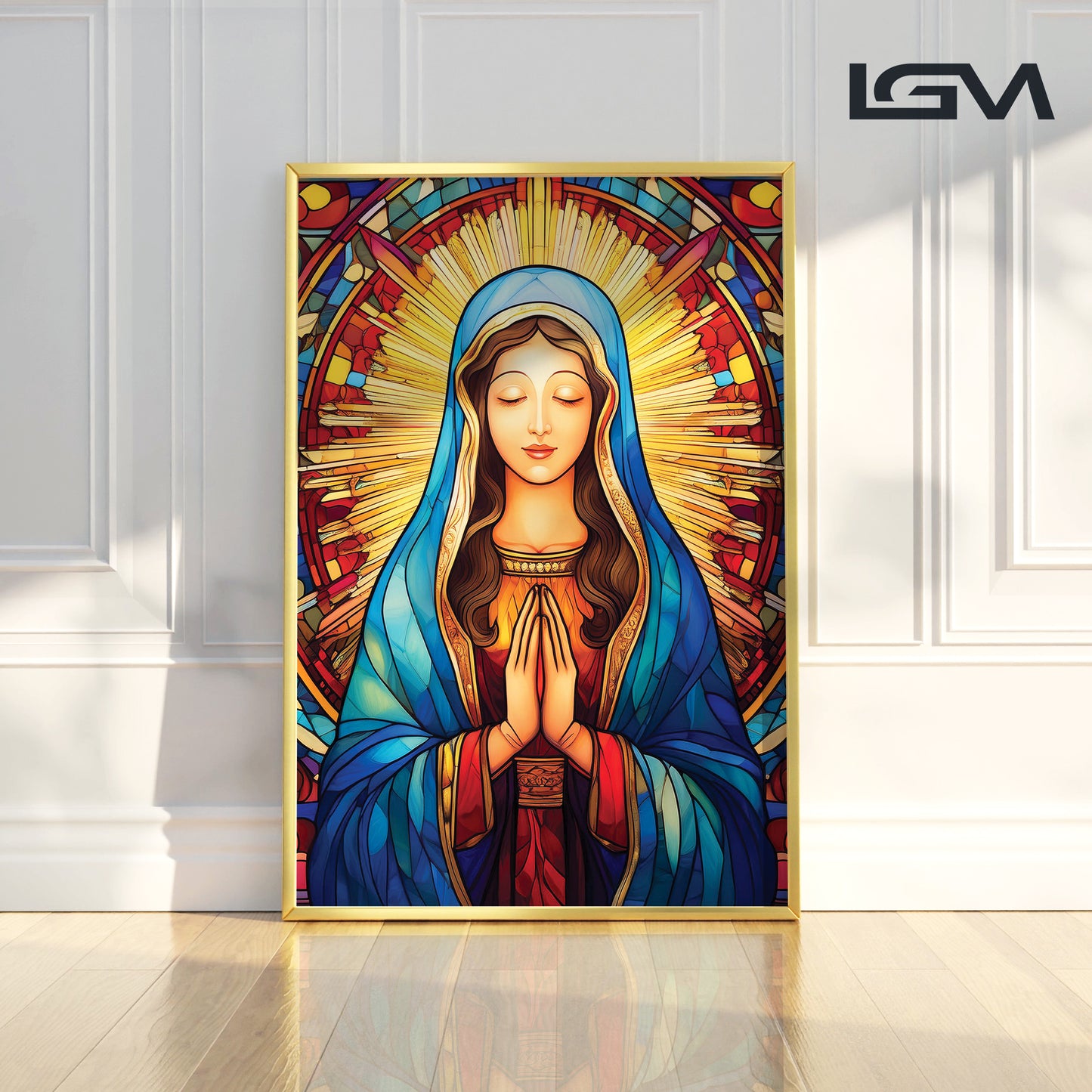Gentle Mary in Prayer, Stained Glass Wall Art – Holy Virgin Icon