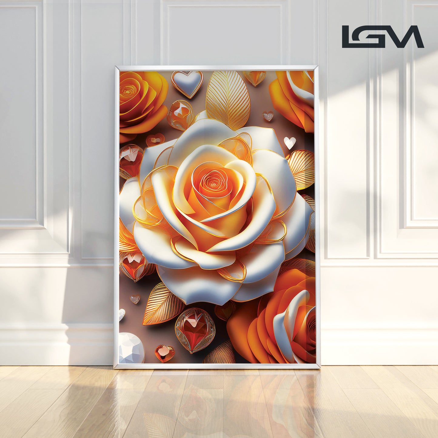 Radiant Yellow & White Rose Metal Framed Wall Art – Luxury Floral Décor