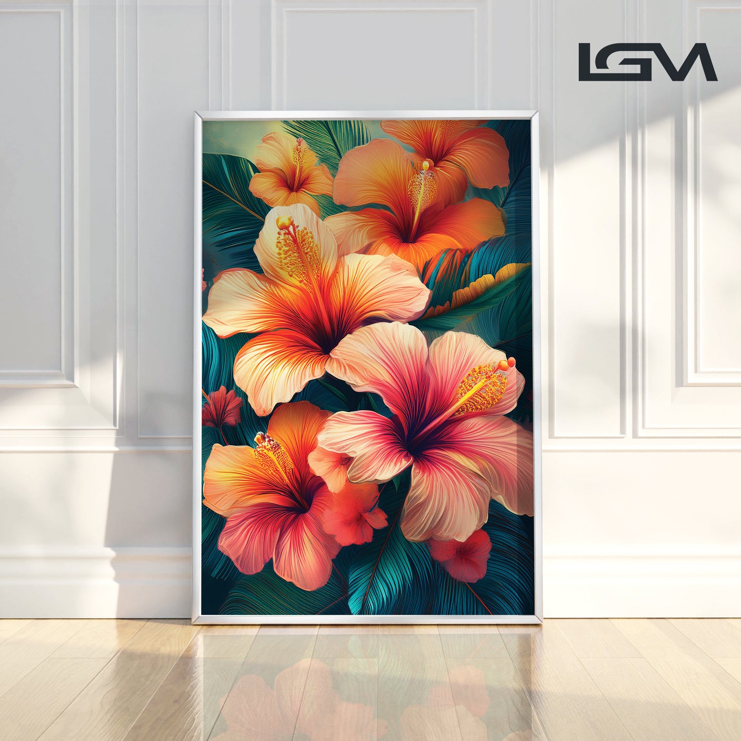 Vibrant Tropical Hibiscus Metal Framed Wall Art – Exotic Floral Décor