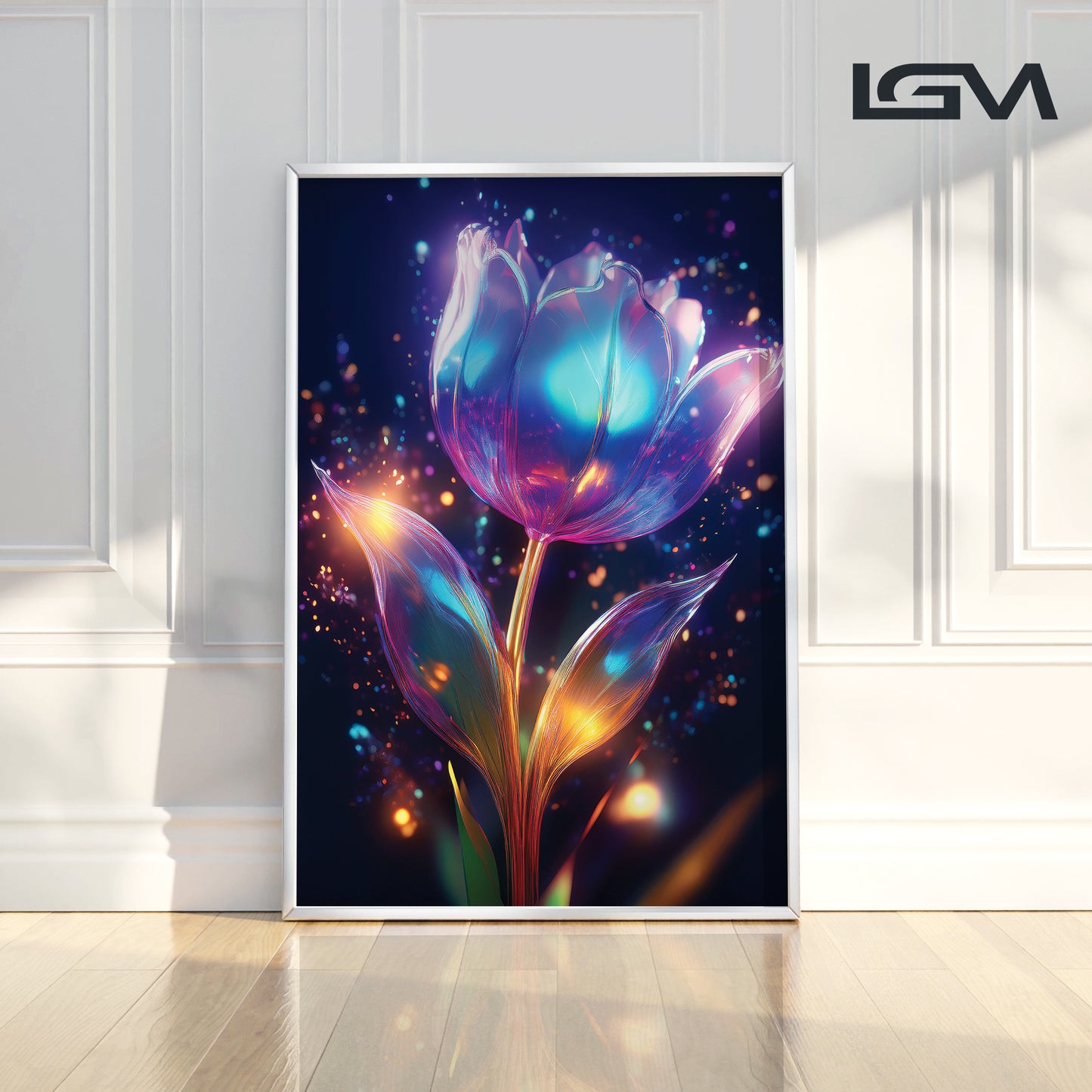 Blue Radiant Tulip Metal Framed Wall Art – Modern Luxury Floral