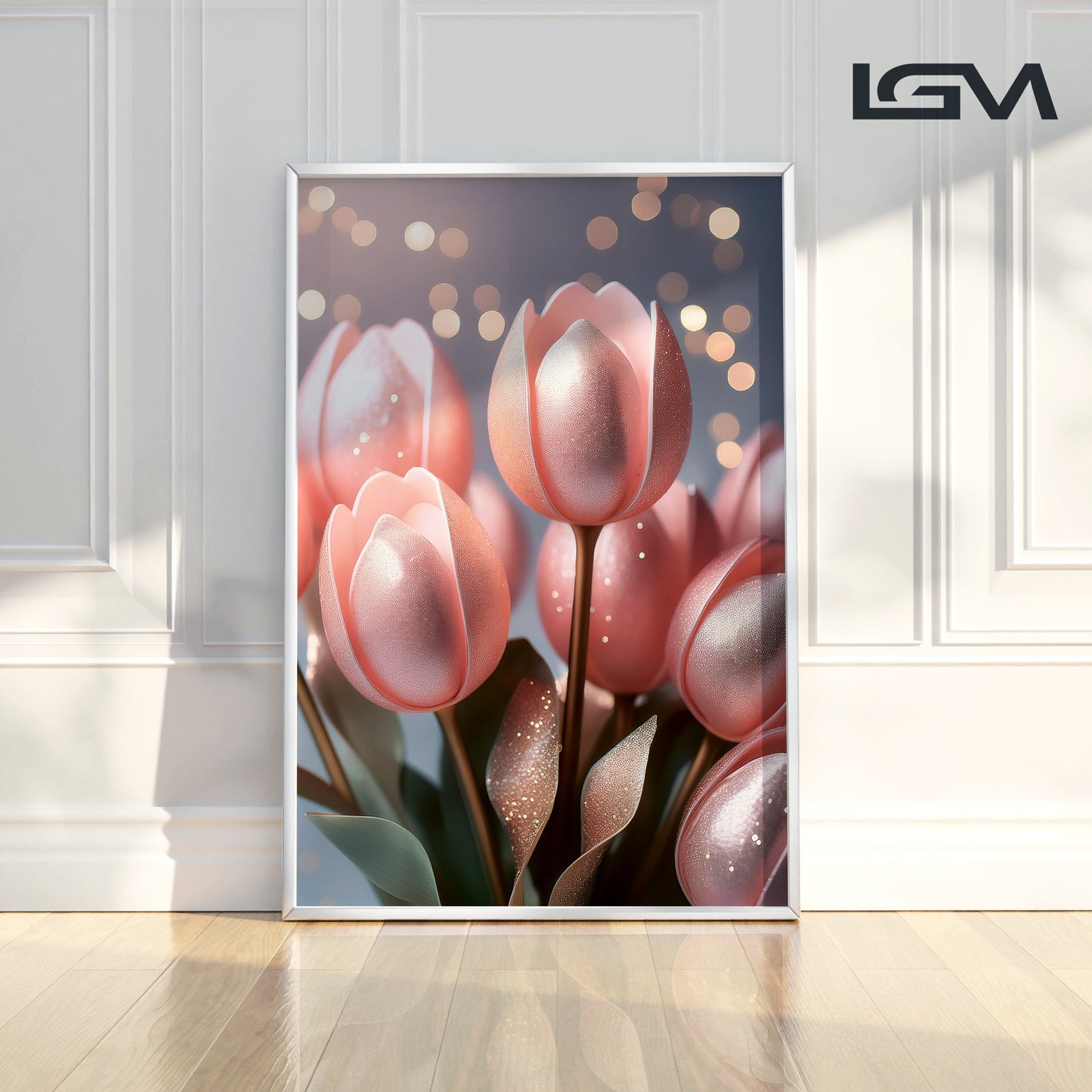 Blush Pink Tulip Bouquet Metal Framed Wall Art – Romantic Modern Décor