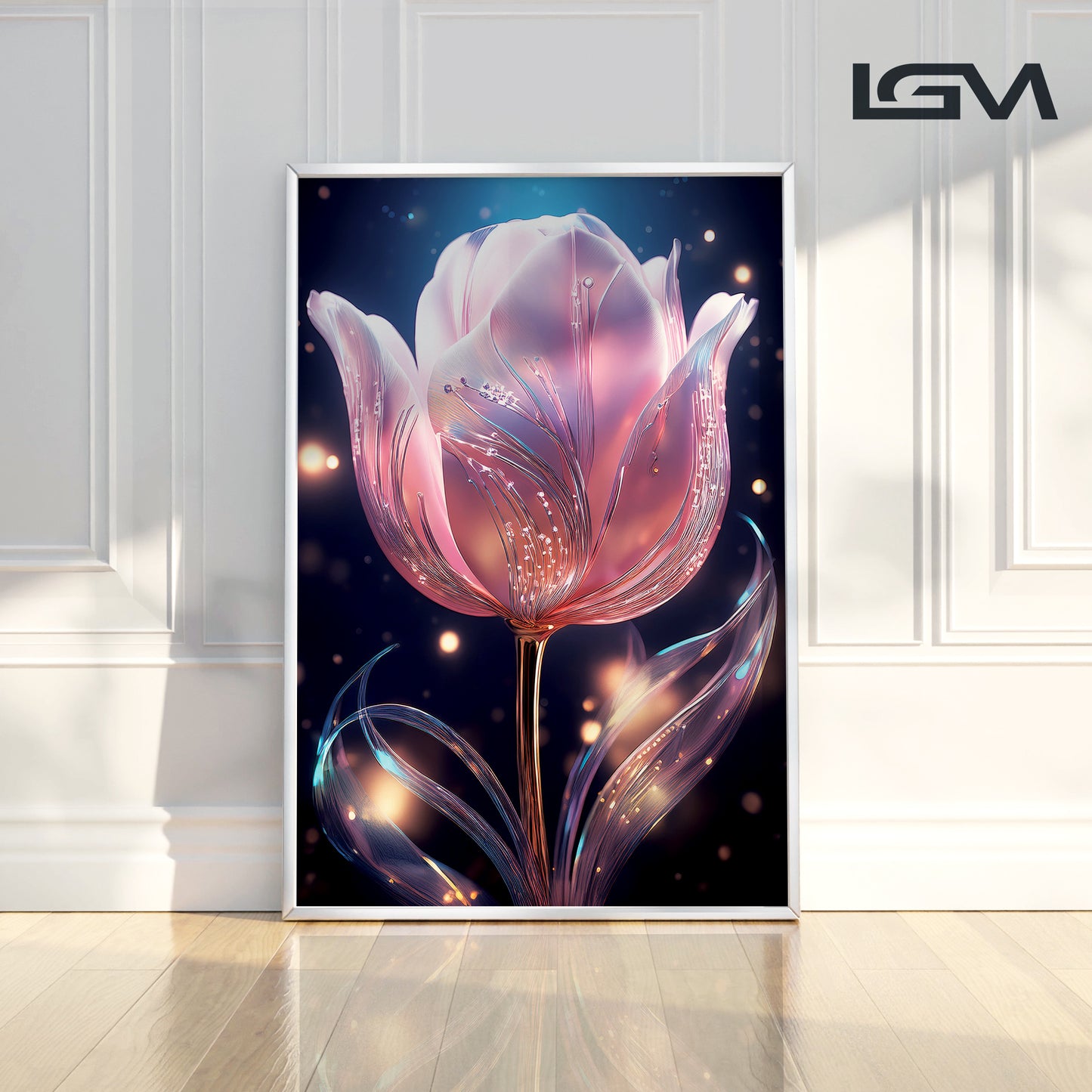 Radiant Pink Tulip Metal Framed Wall Art – Elegant Luxury Floral