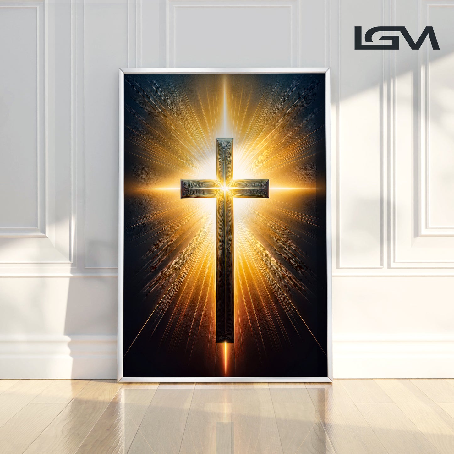 Radiant Cross Wall Art – Golden Light Christian Décor