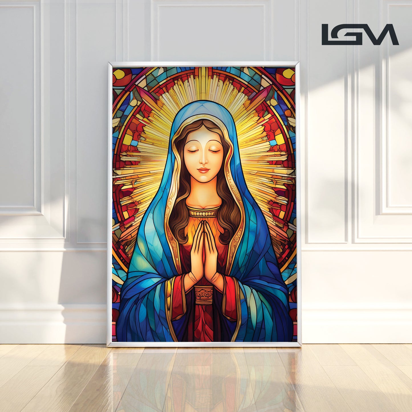 Gentle Mary in Prayer, Stained Glass Wall Art – Holy Virgin Icon