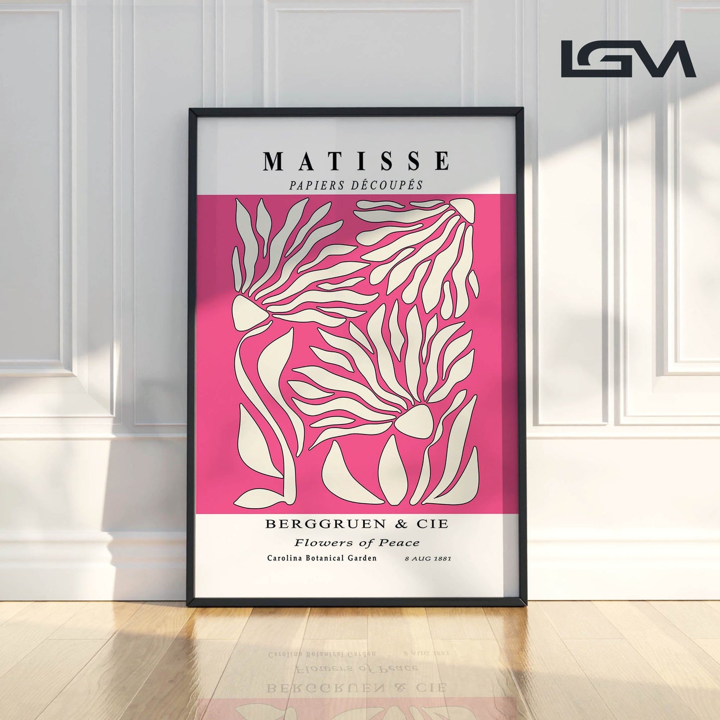 Flowers of Peace - Modern Matisse Inspired – Luxury Glass Framed Wall Art (Multiple Colors)