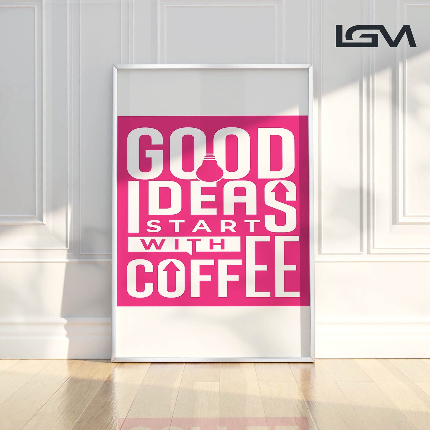 Good Ideas Start with Coffee - Luxury Glass Framed Wall Art (Multiple Colors)