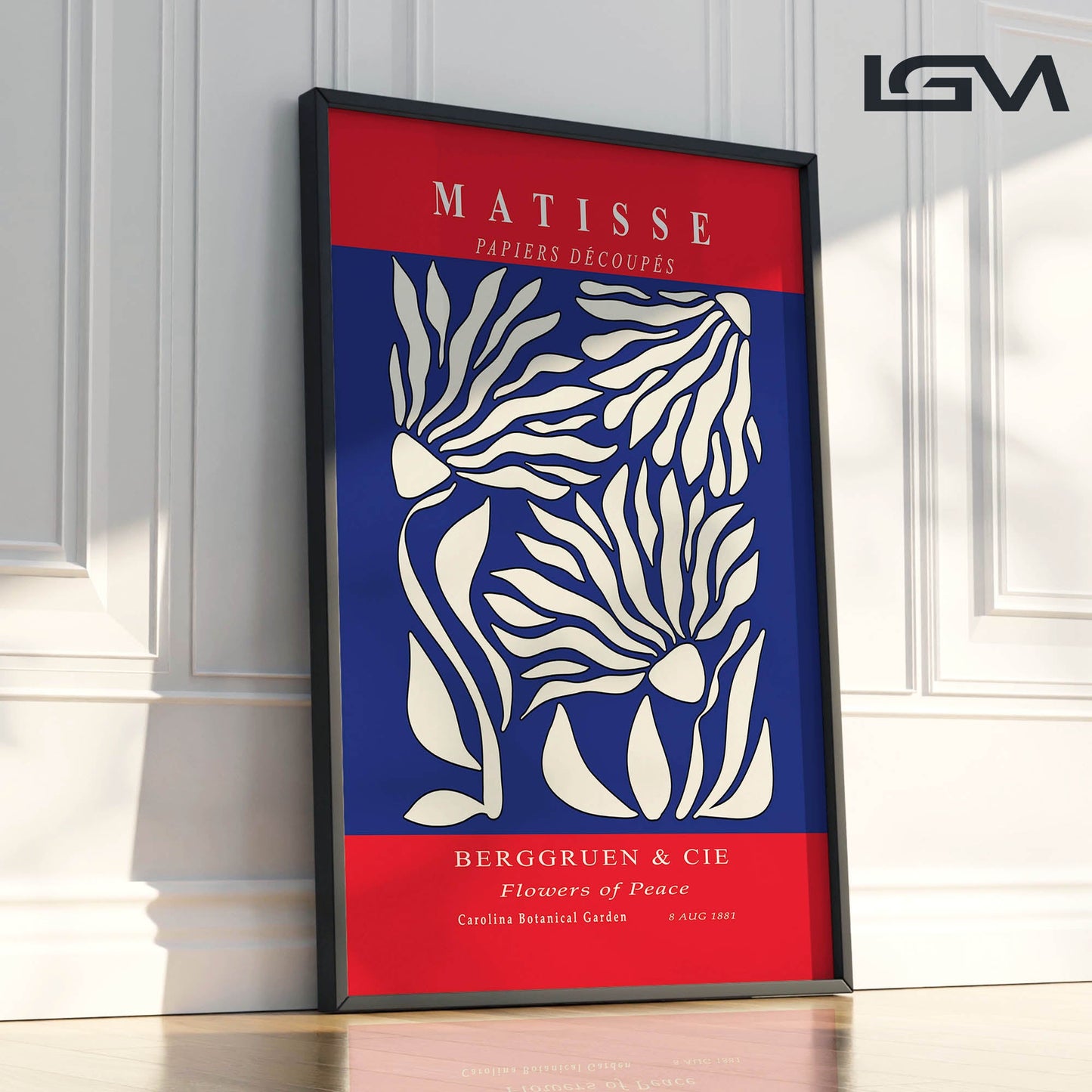 Flowers of Peace - Modern Matisse Inspired – Luxury Glass Framed Wall Art (Multiple Colors)