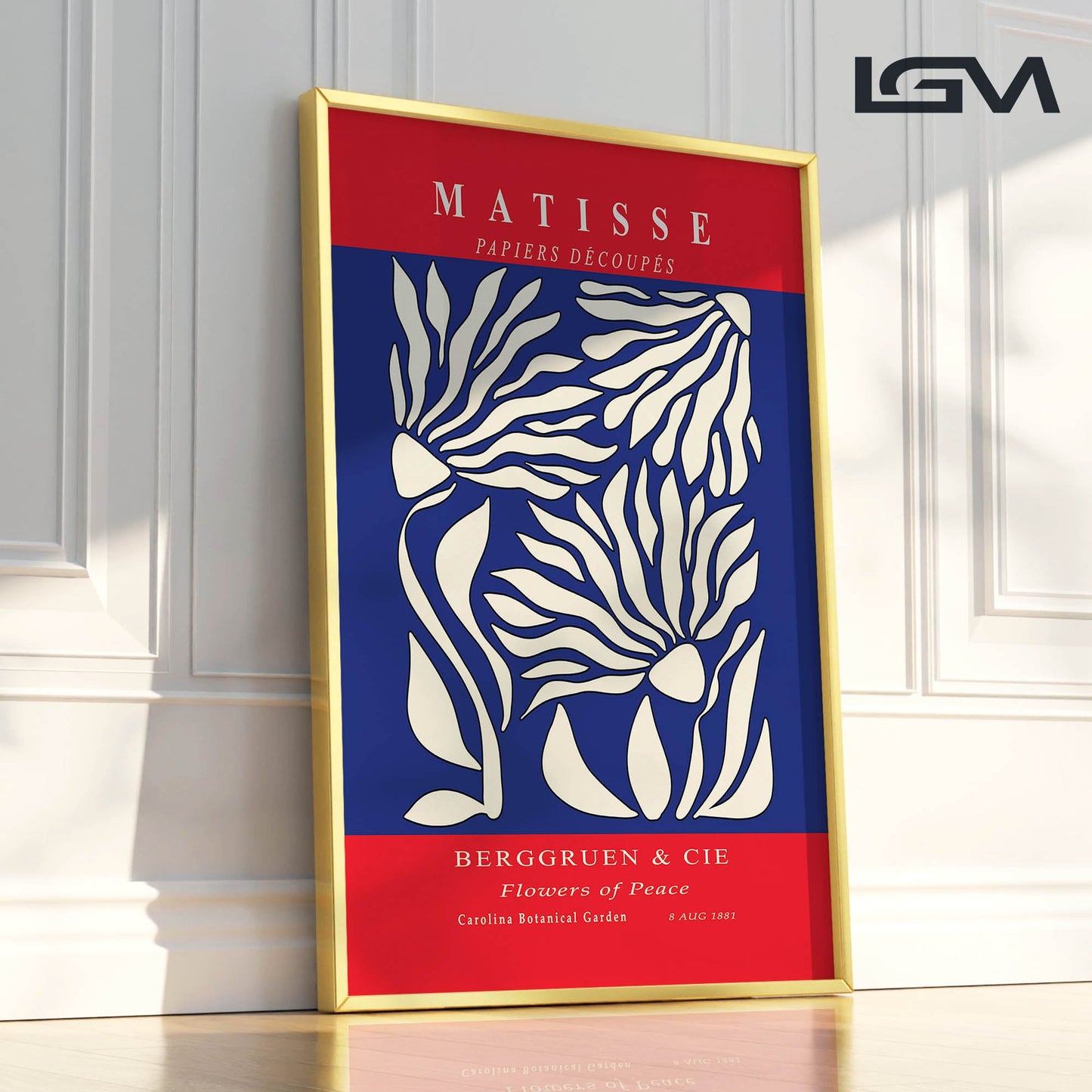 Flowers of Peace - Modern Matisse Inspired – Luxury Glass Framed Wall Art (Multiple Colors)