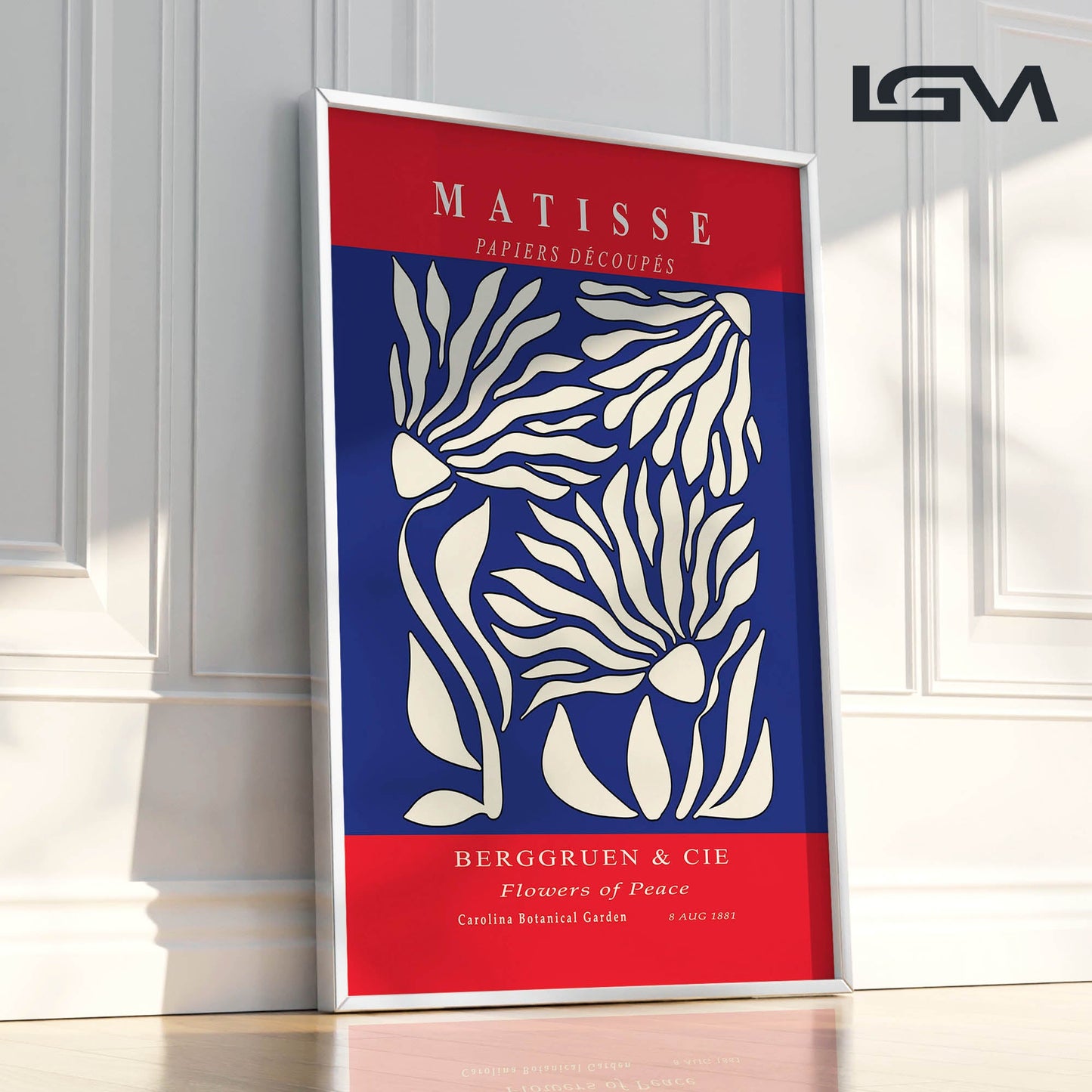 Flowers of Peace - Modern Matisse Inspired – Luxury Glass Framed Wall Art (Multiple Colors)