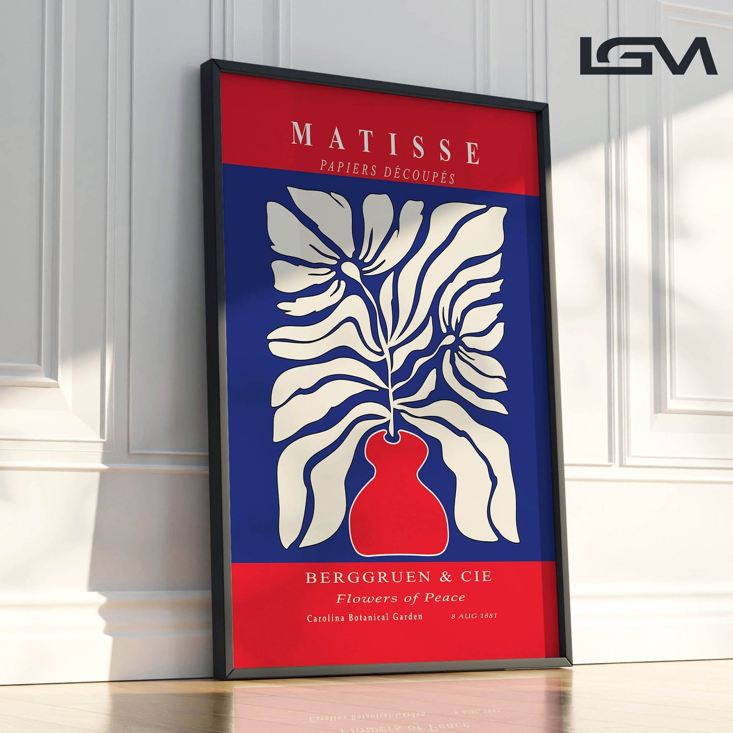 Botanic Serenity- Modern Matisse Inspired Geometric Wall Art – Luxury Framed Glass Wall Decoration (Multiple Colors)
