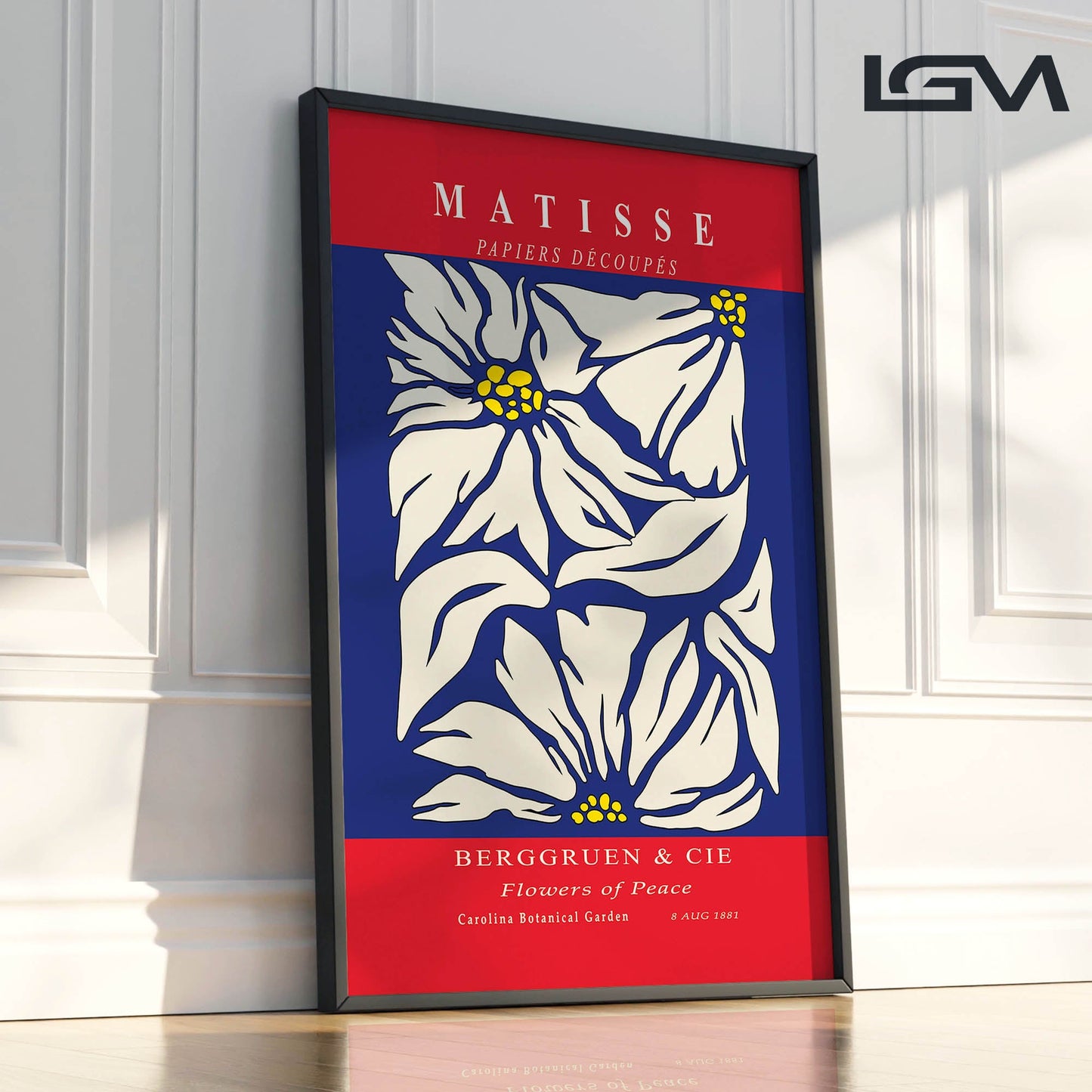 Golden Bloom- Modern Matisse Inspired Geometric Wall Art β Luxury Framed Glass Wall Decoration (Multiple Colors)