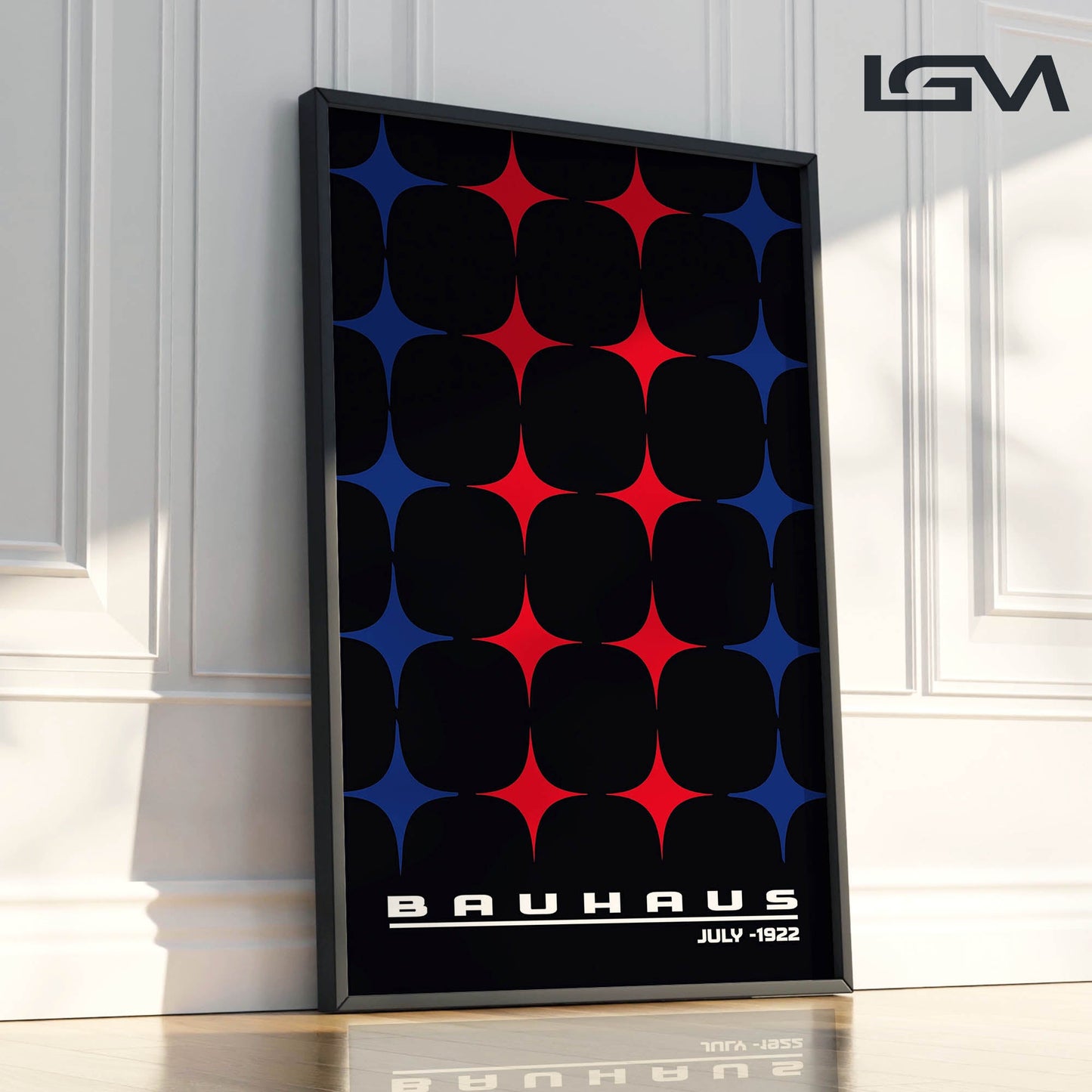 Star-form Grid – Bauhaus Exhibition 1922 | Luxury Framed Glass Wall Art (Multiple Colors)