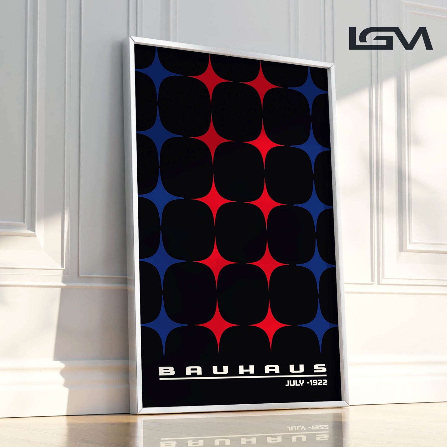 Star-form Grid – Bauhaus Exhibition 1922 | Luxury Framed Glass Wall Art (Multiple Colors)