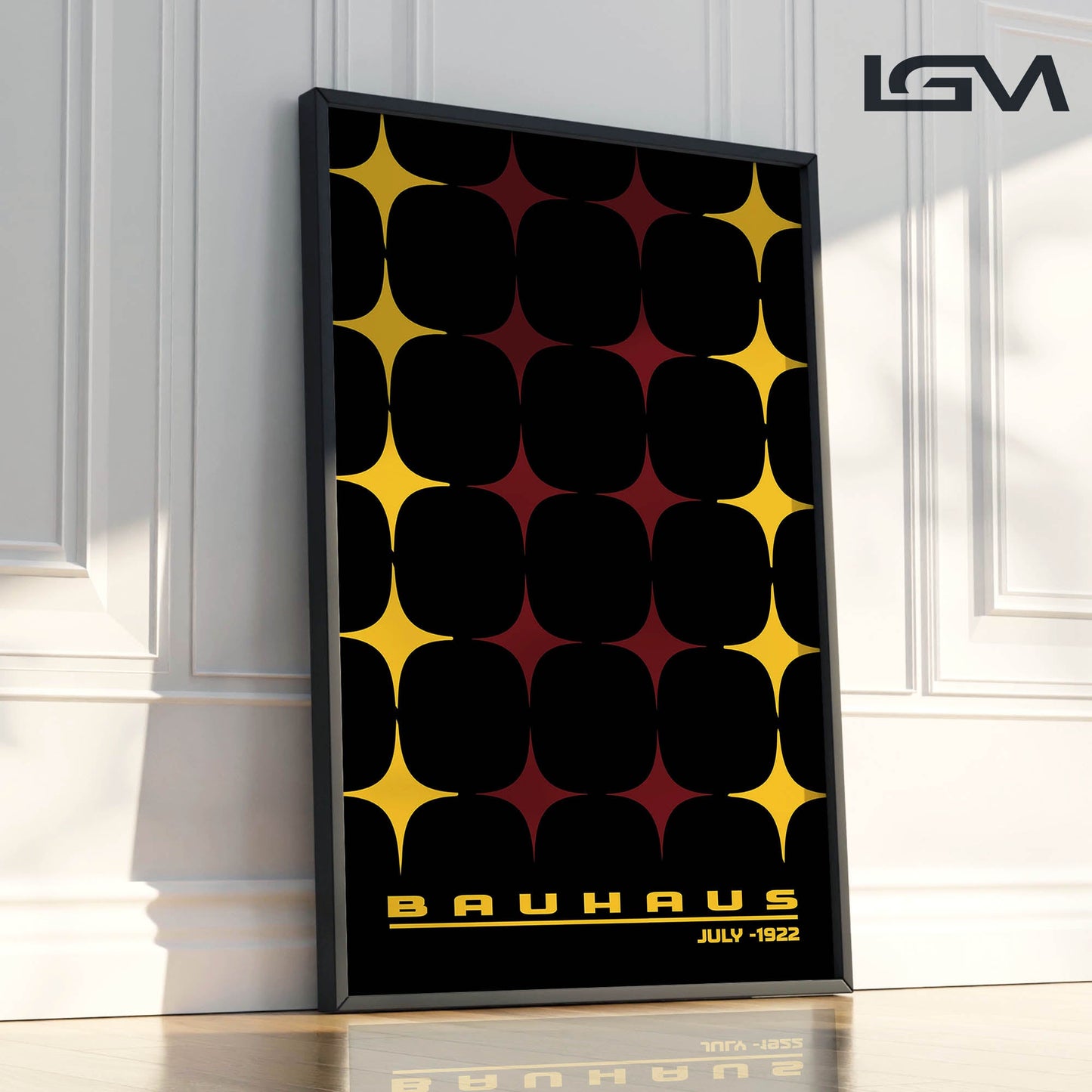 Star-form Grid – Bauhaus Exhibition 1922 | Luxury Framed Glass Wall Art (Multiple Colors)