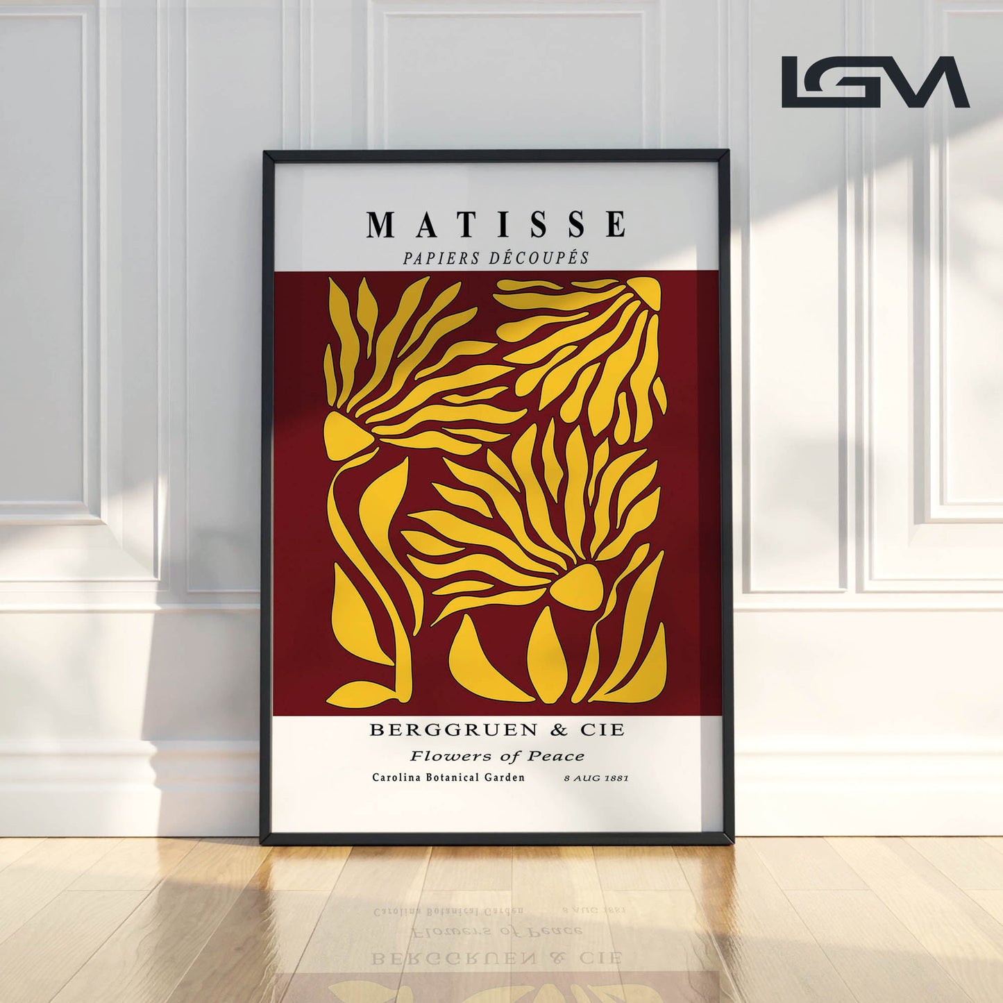 Flowers of Peace - Modern Matisse Inspired – Luxury Glass Framed Wall Art (Multiple Colors)