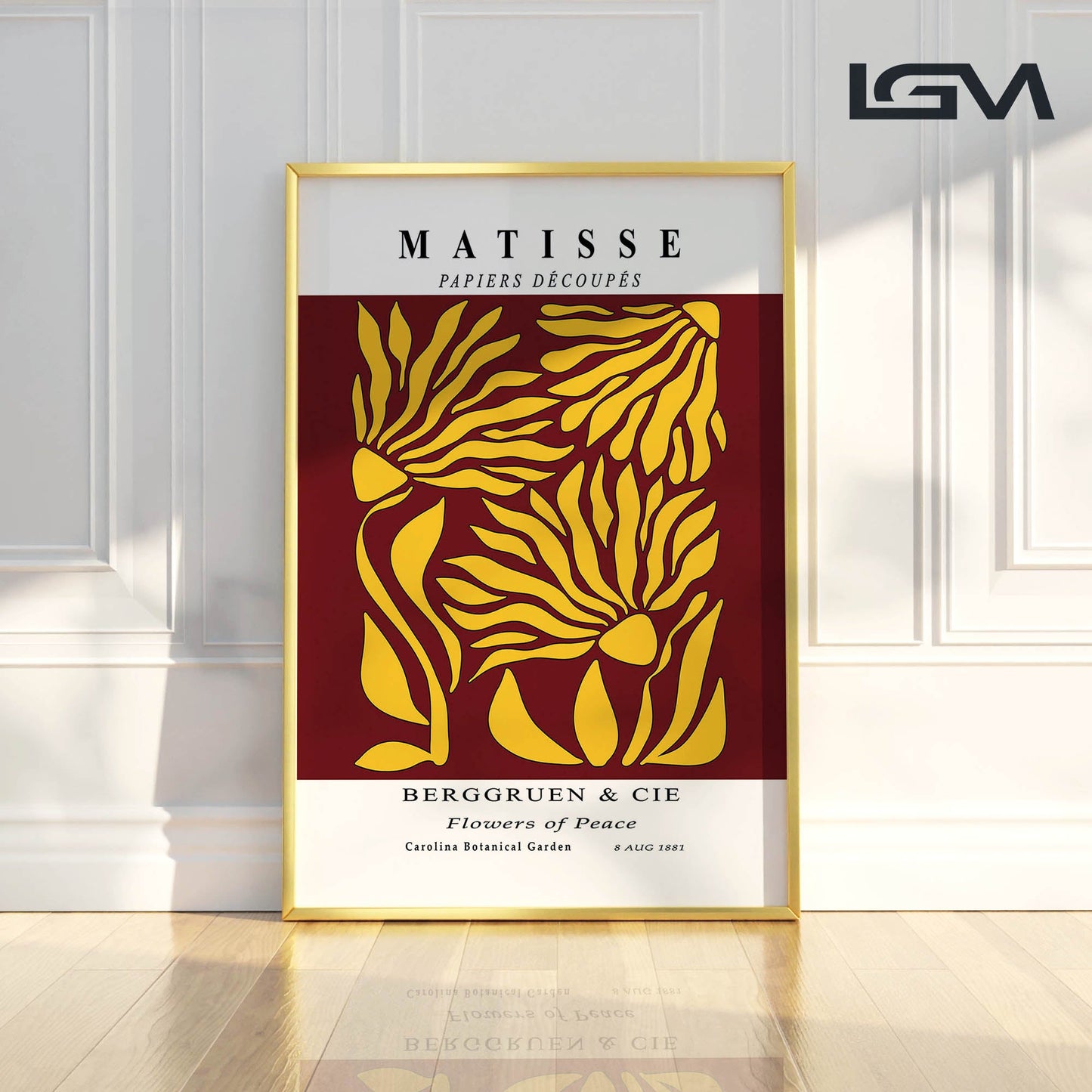 Flowers of Peace - Modern Matisse Inspired – Luxury Glass Framed Wall Art (Multiple Colors)