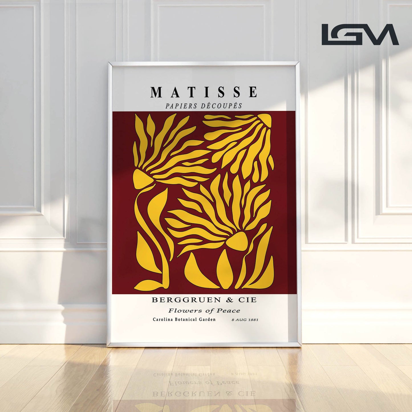 Flowers of Peace - Modern Matisse Inspired – Luxury Glass Framed Wall Art (Multiple Colors)