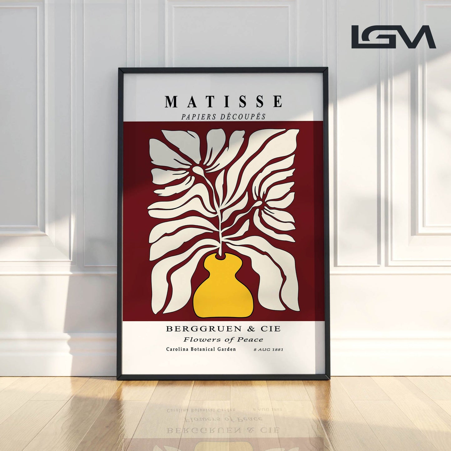 Botanic Serenity- Modern Matisse Inspired Geometric Wall Art – Luxury Framed Glass Wall Decoration (Multiple Colors)