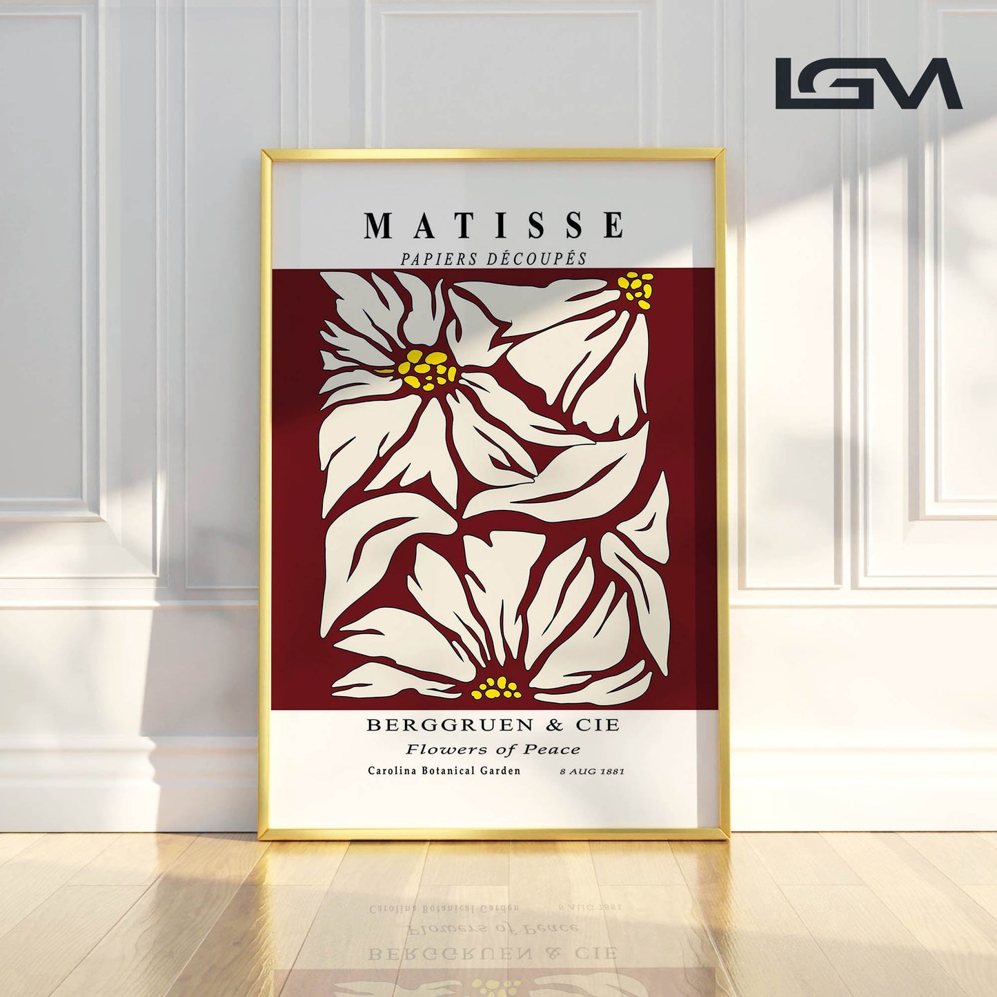 Golden Bloom- Modern Matisse Inspired Geometric Wall Art β Luxury Framed Glass Wall Decoration (Multiple Colors)