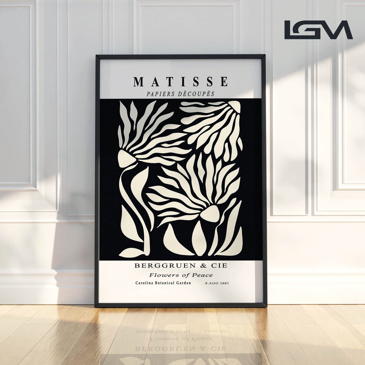 Flowers of Peace - Modern Matisse Inspired – Luxury Glass Framed Wall Art (Multiple Colors)