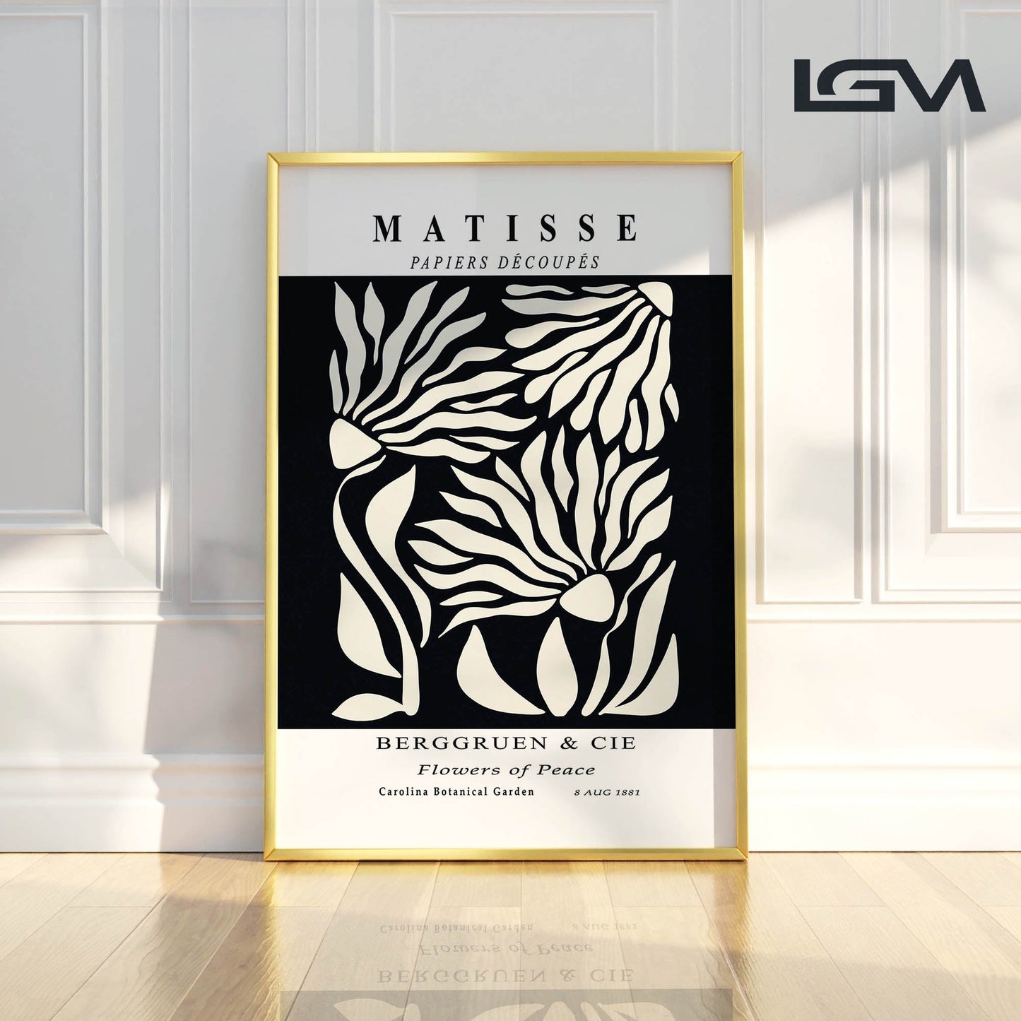 Flowers of Peace - Modern Matisse Inspired – Luxury Glass Framed Wall Art (Multiple Colors)