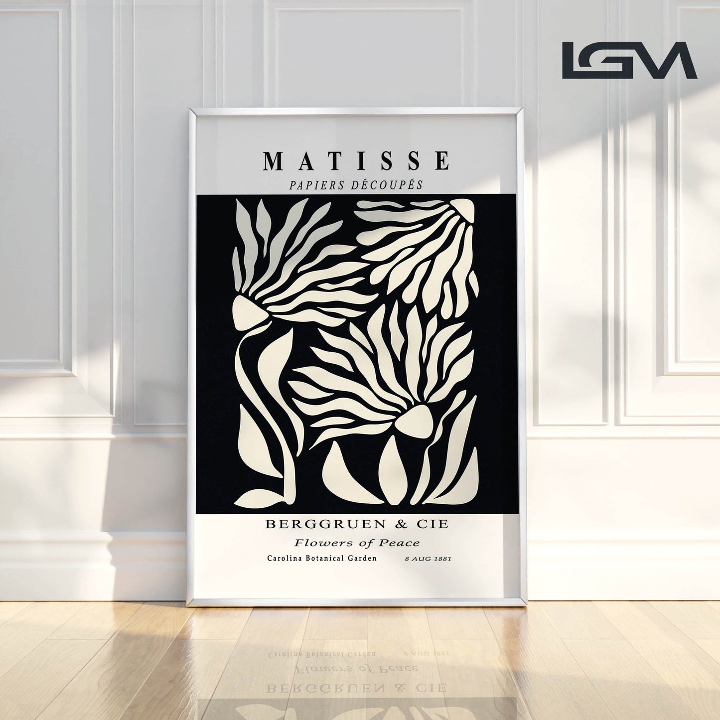 Flowers of Peace - Modern Matisse Inspired – Luxury Glass Framed Wall Art (Multiple Colors)