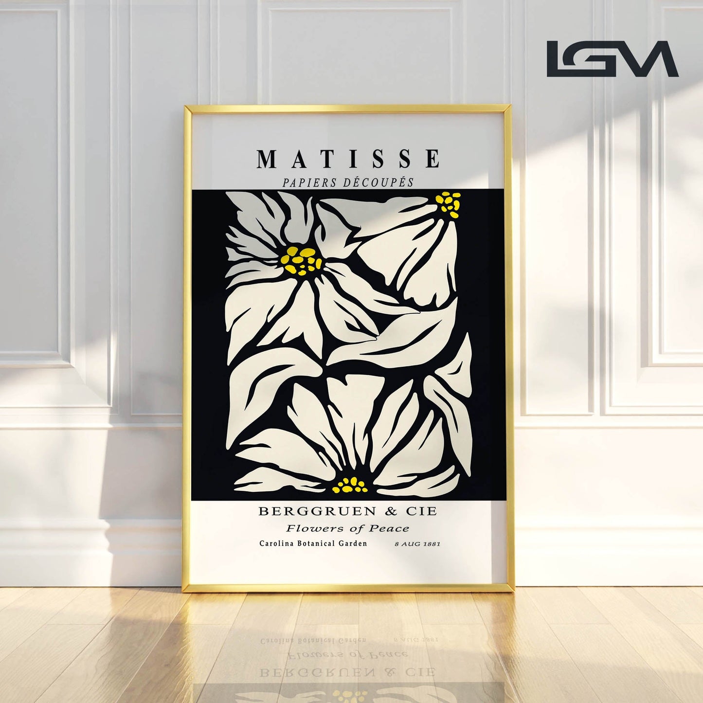 Golden Bloom- Modern Matisse Inspired Geometric Wall Art β Luxury Framed Glass Wall Decoration (Multiple Colors)